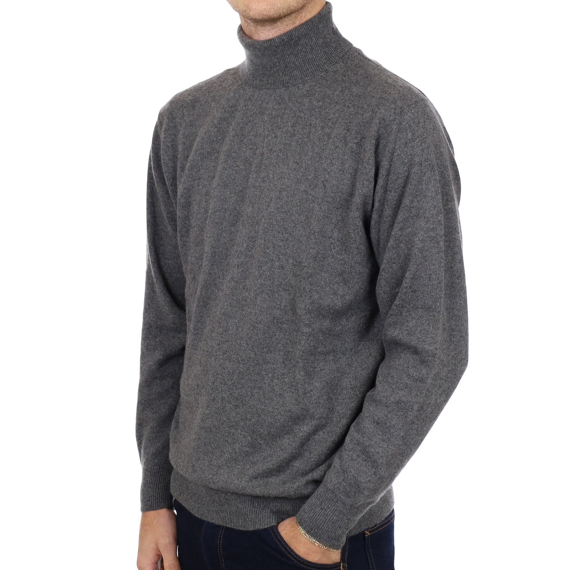 Men's Ash Grey Cashmere Polo Neck Jumper Large