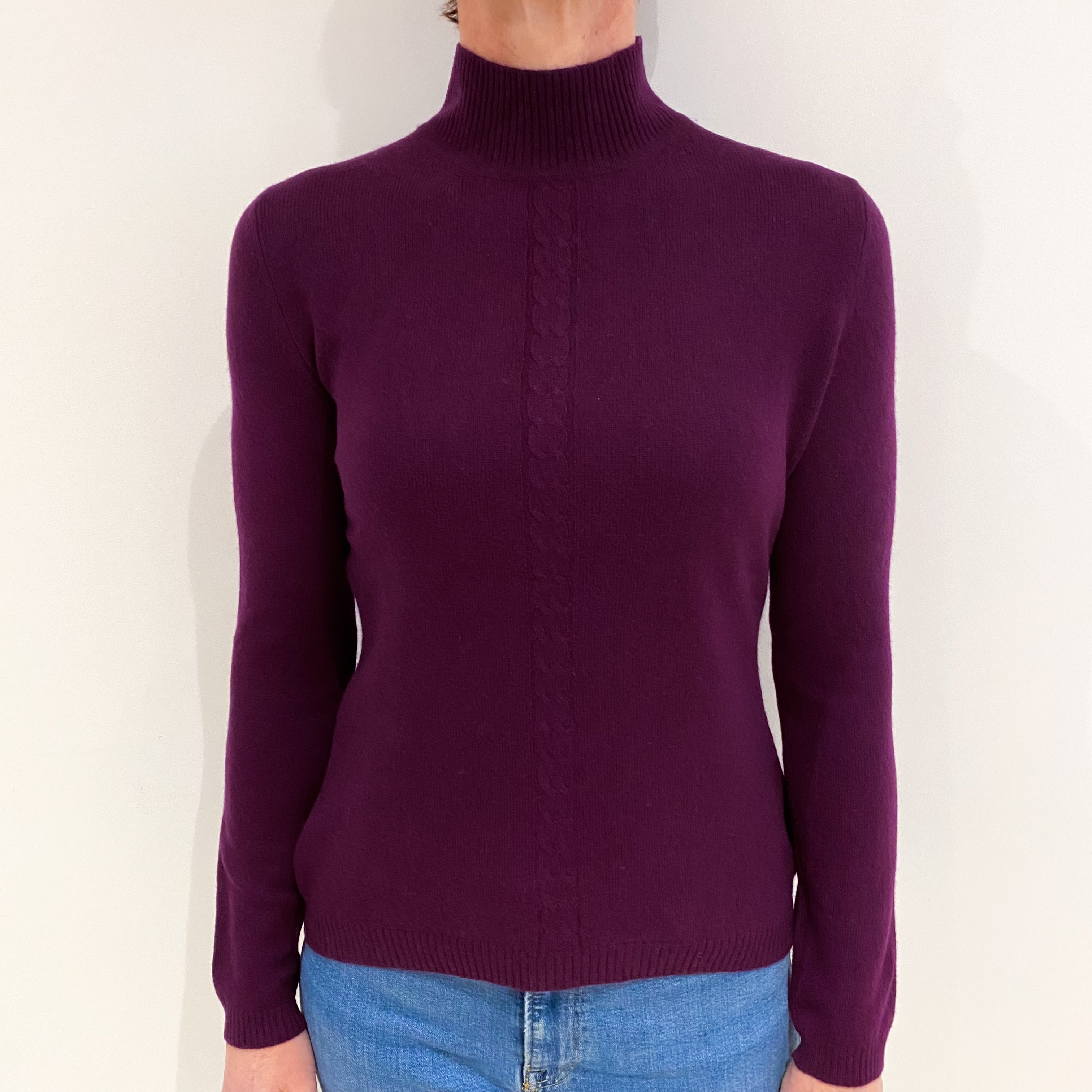 Plum Purple Cashmere Turtle Neck Jumper Small