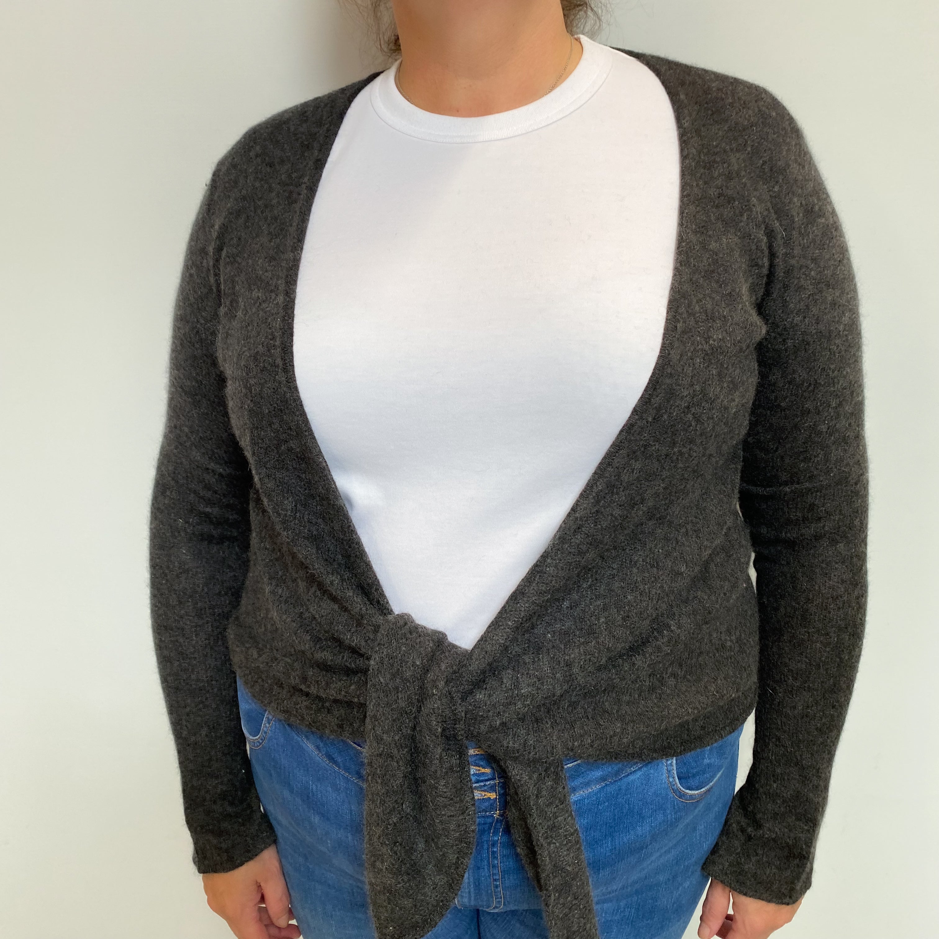 Slate Grey Cashmere Tie Front Cardigan Extra Large