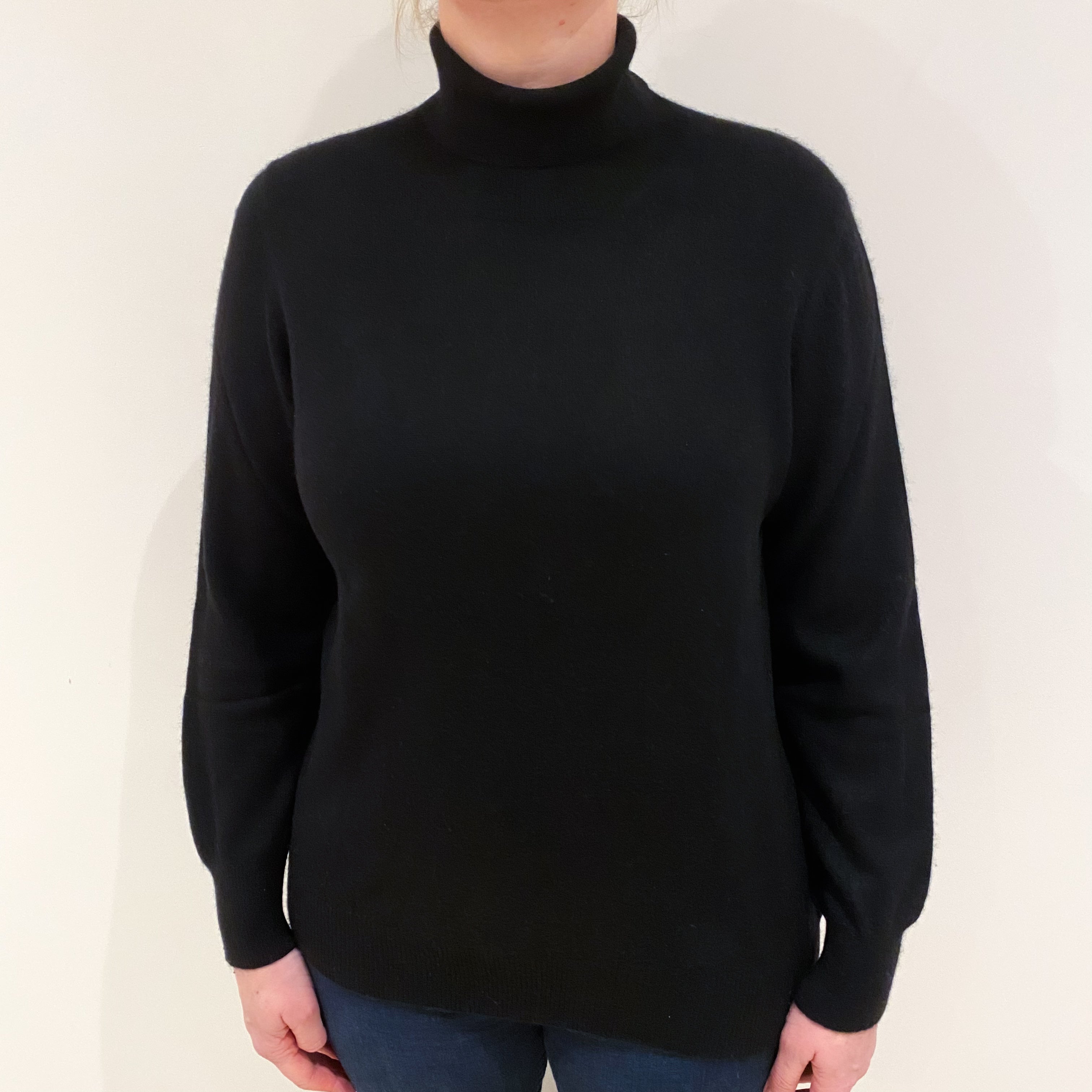 Black Cashmere Polo Neck Jumper Large
