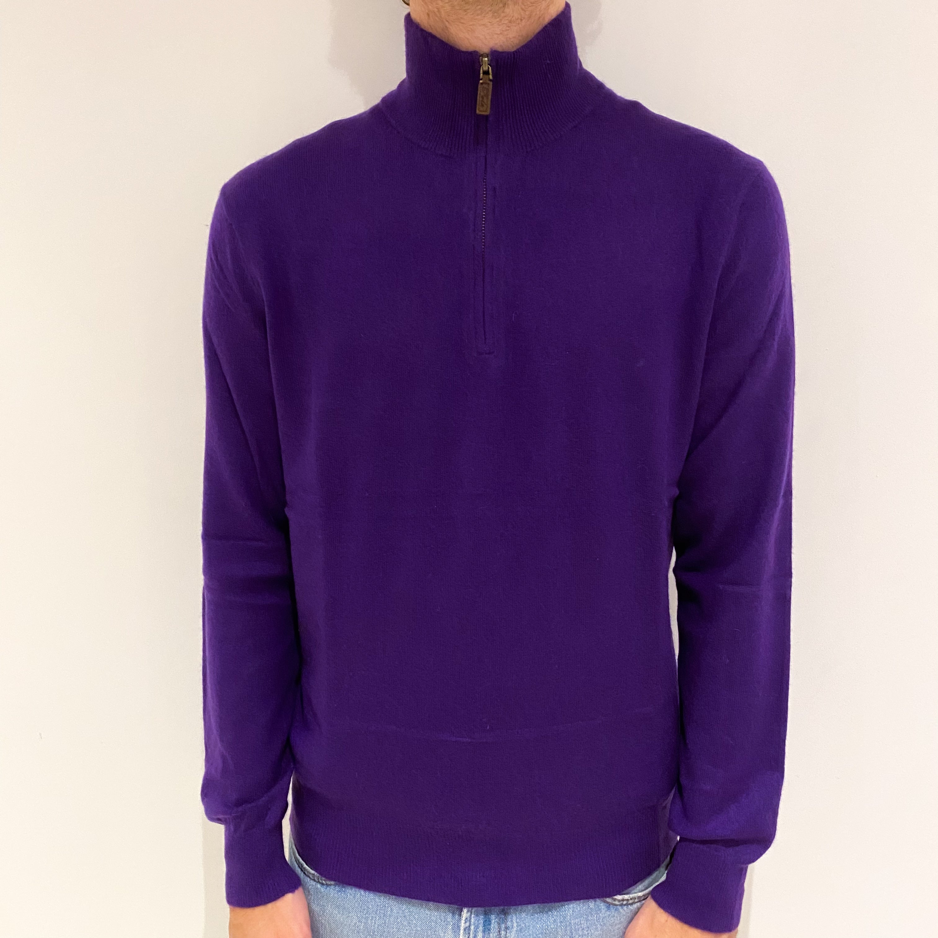 Men's Iris Purple Cashmere 1/4 Zip Jumper Large