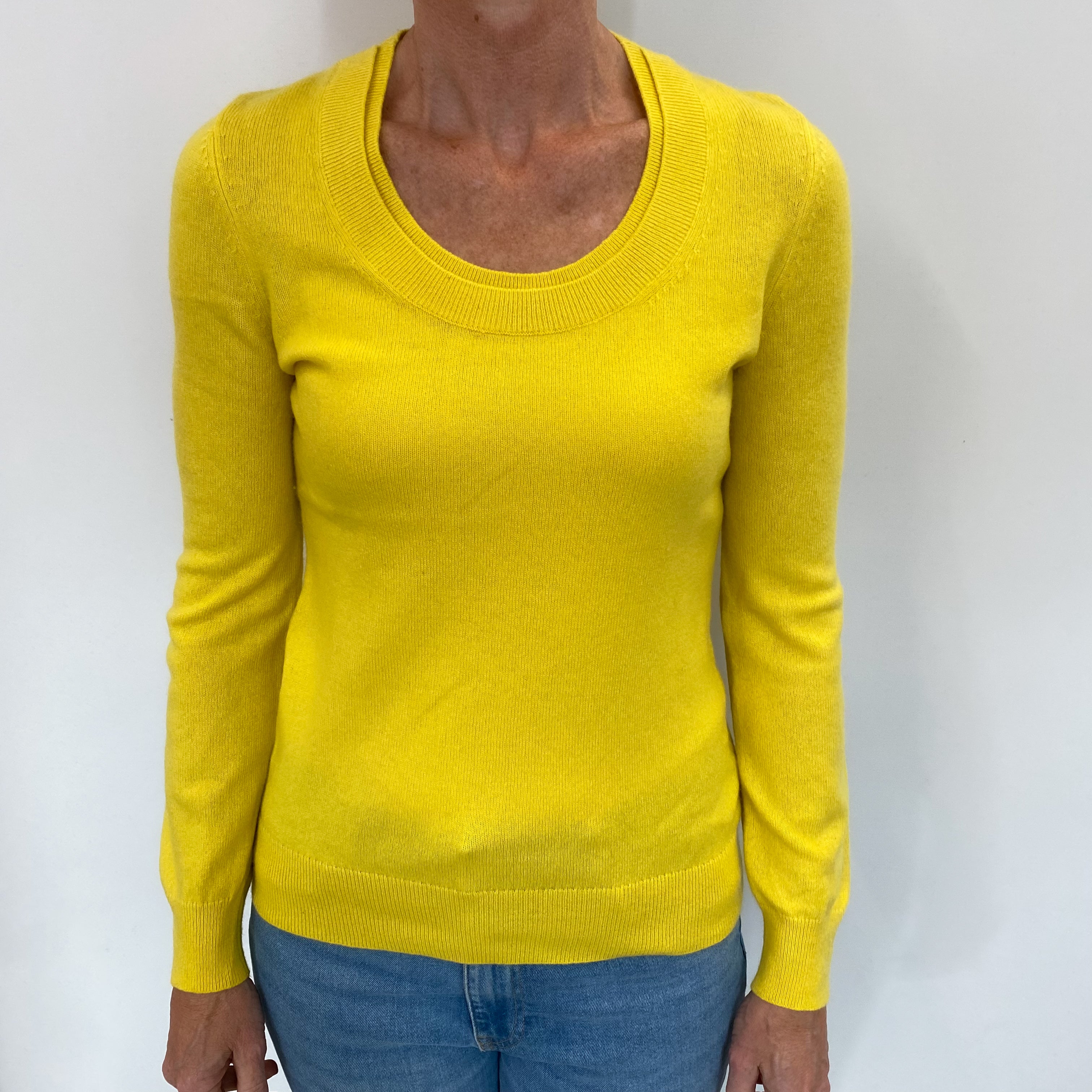 Pineapple Yellow Cashmere Double Layer Scoop Neck Jumper Small