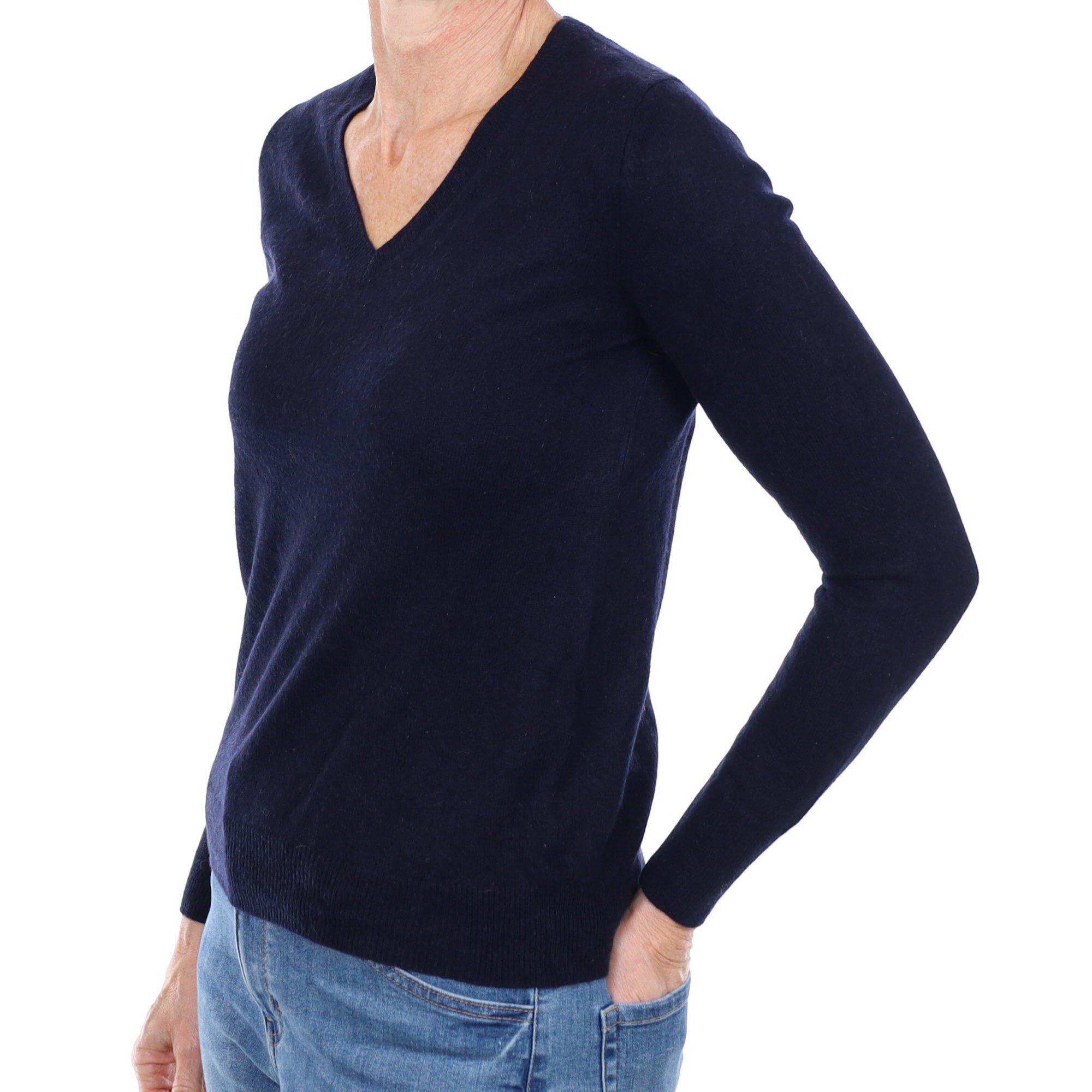Navy Blue Cashmere V Neck Jumper Small