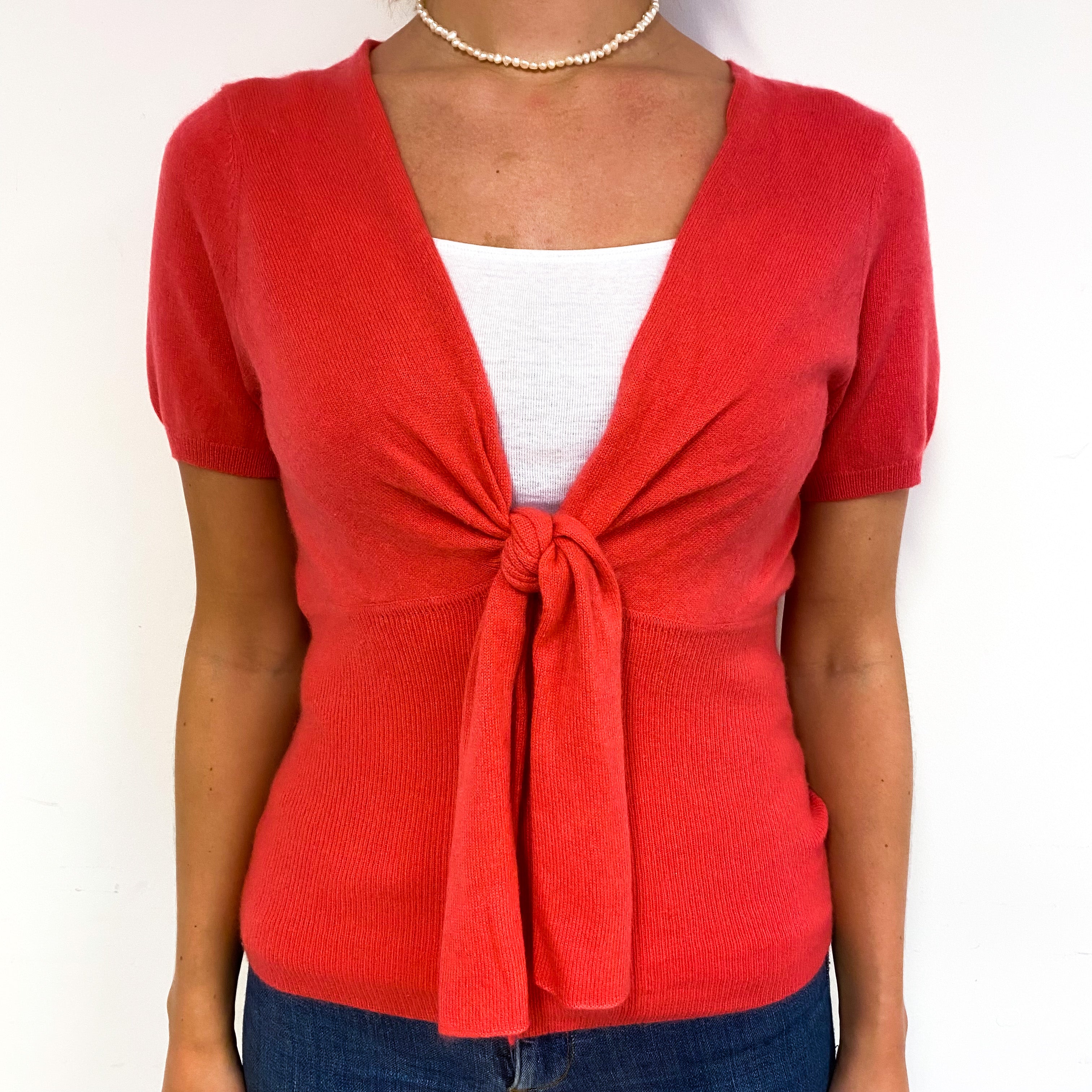 Strawberry Pink Short Sleeve Cashmere V-Neck Jumper Small