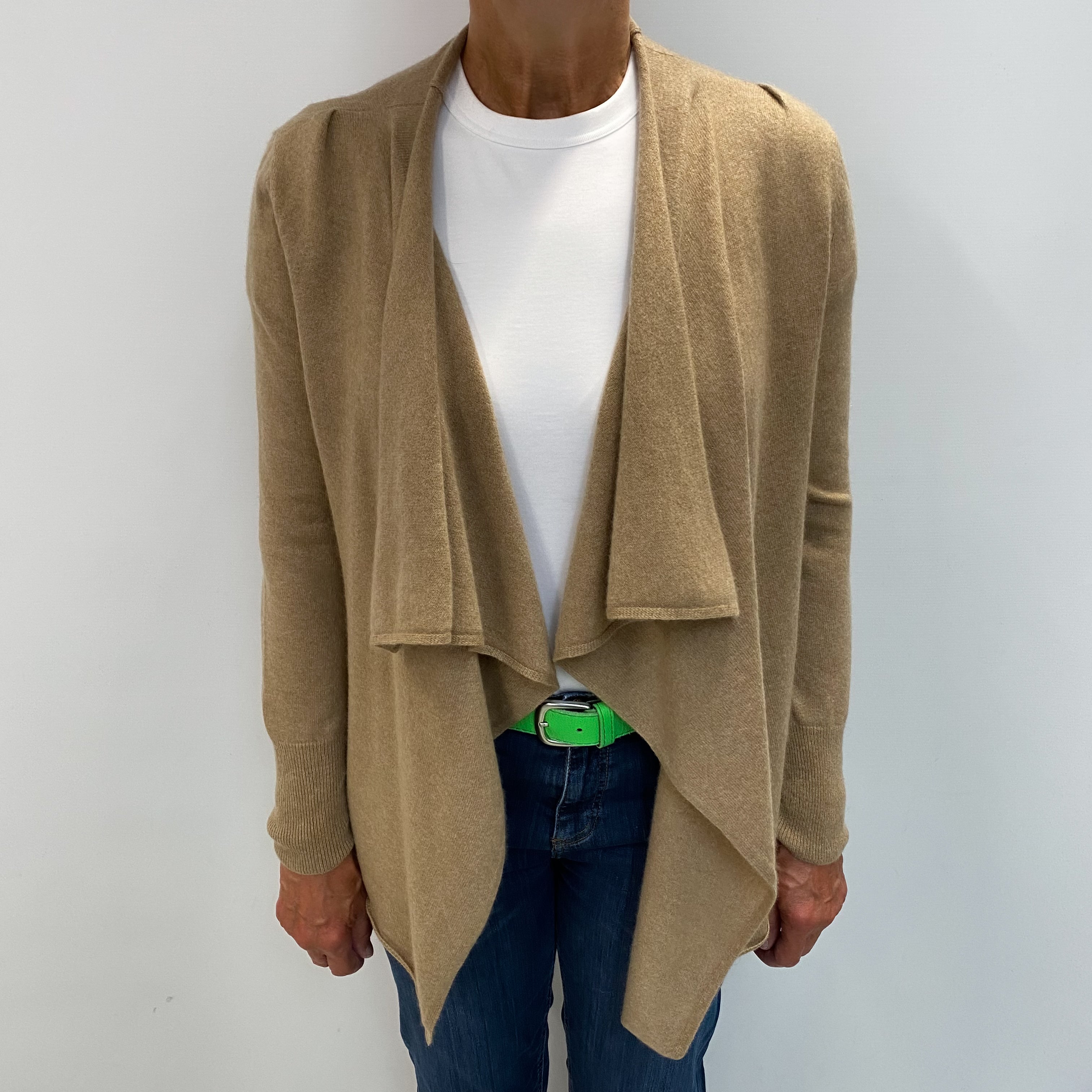Fudge Brown Cashmere Edge To Edge Waterfall Cardigan Medium