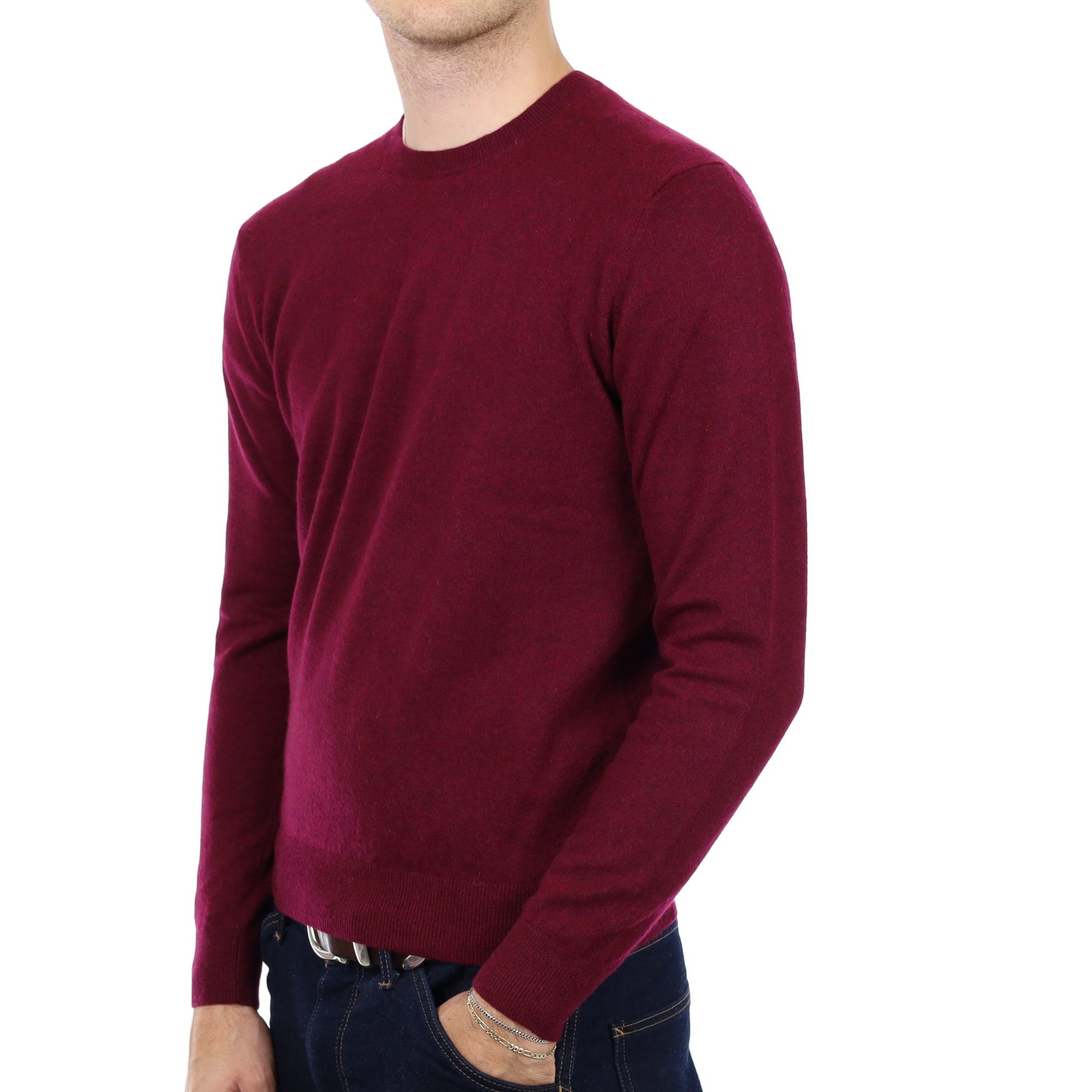Men's Port Red Cashmere Crew Neck Jumper Medium