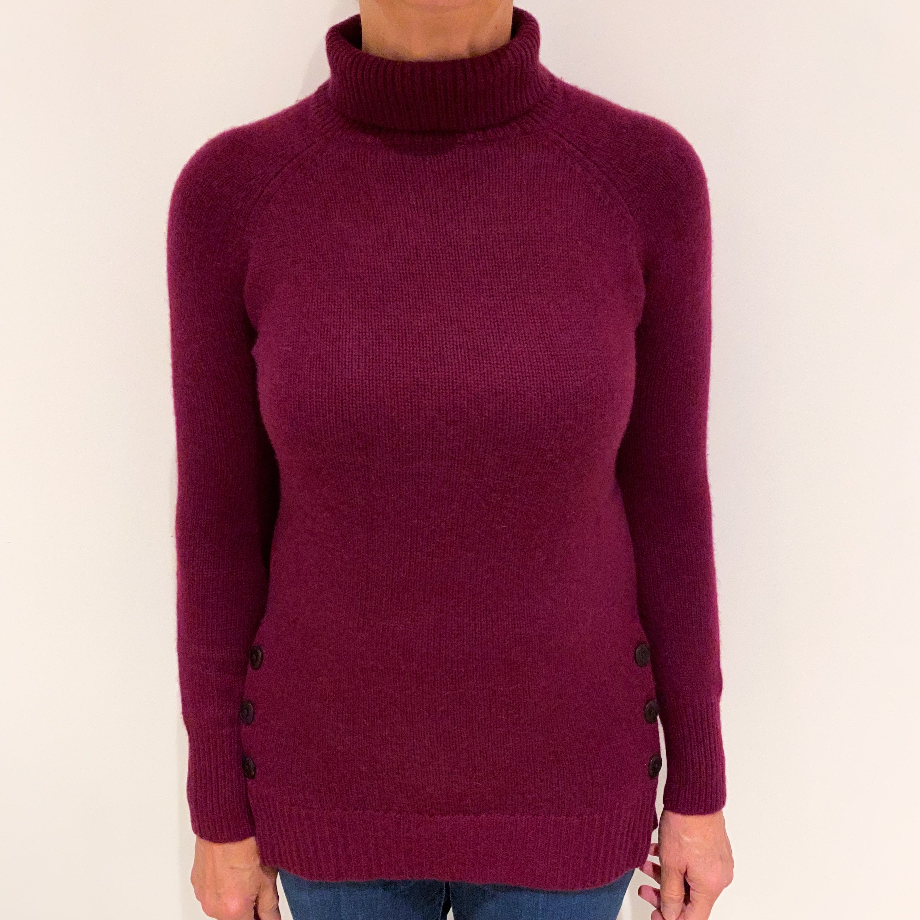 Mulberry Purple Chunky Cashmere Polo Neck Jumper Medium
