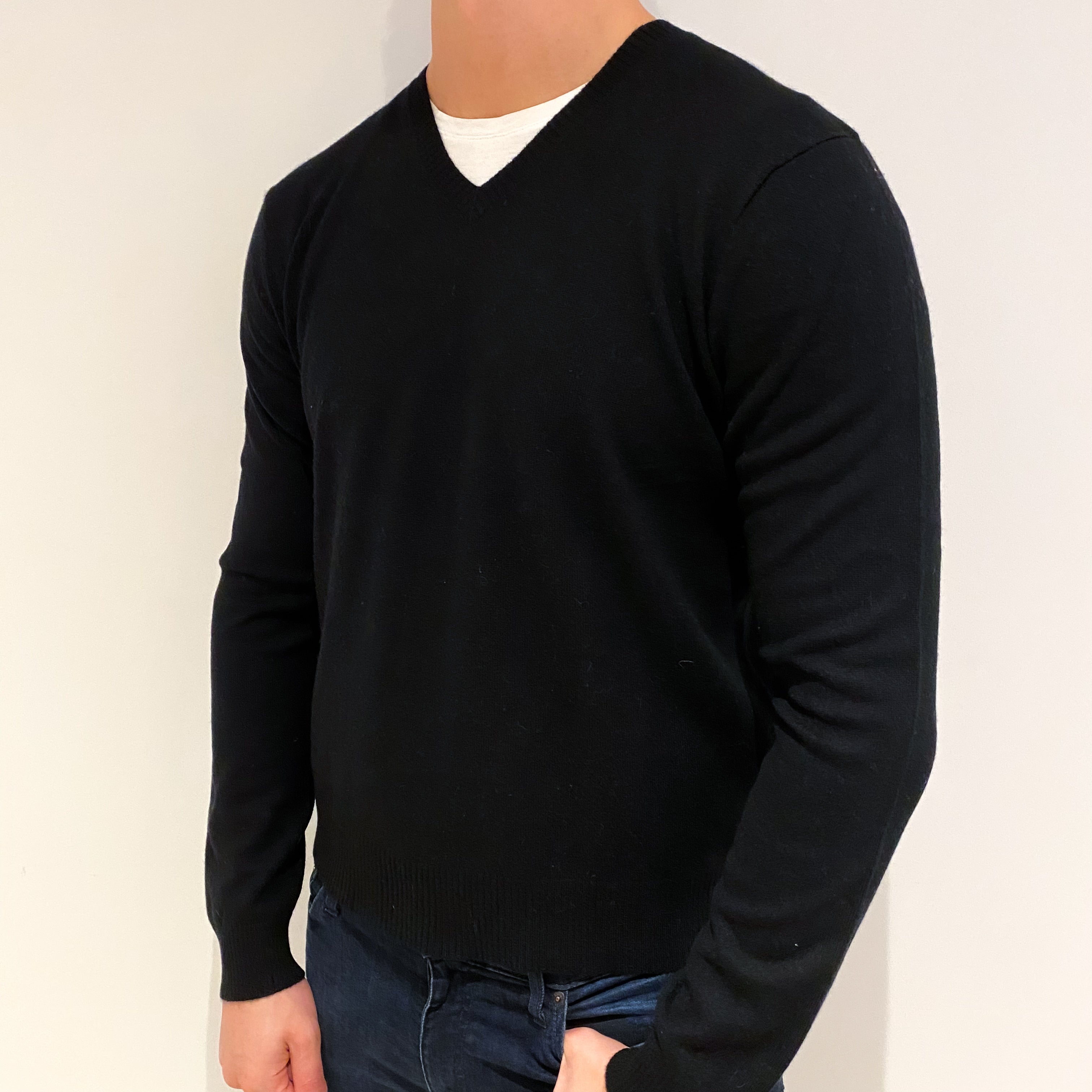 Men's Ralph Lauren Black Cashmere V Neck Jumper XL