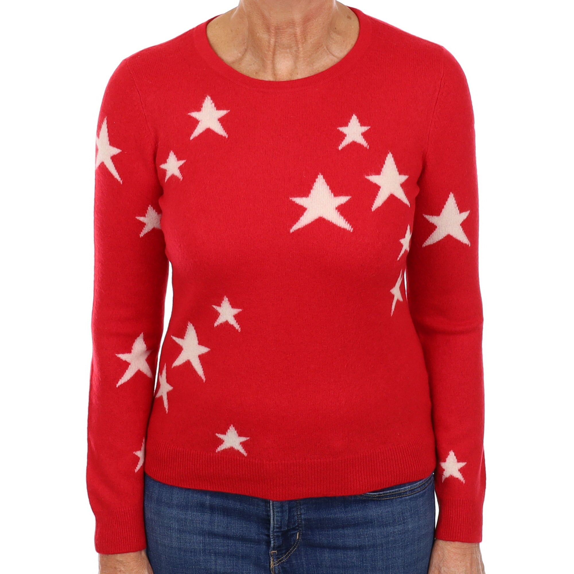 Red White Star Cashmere Crew Neck Jumper Medium