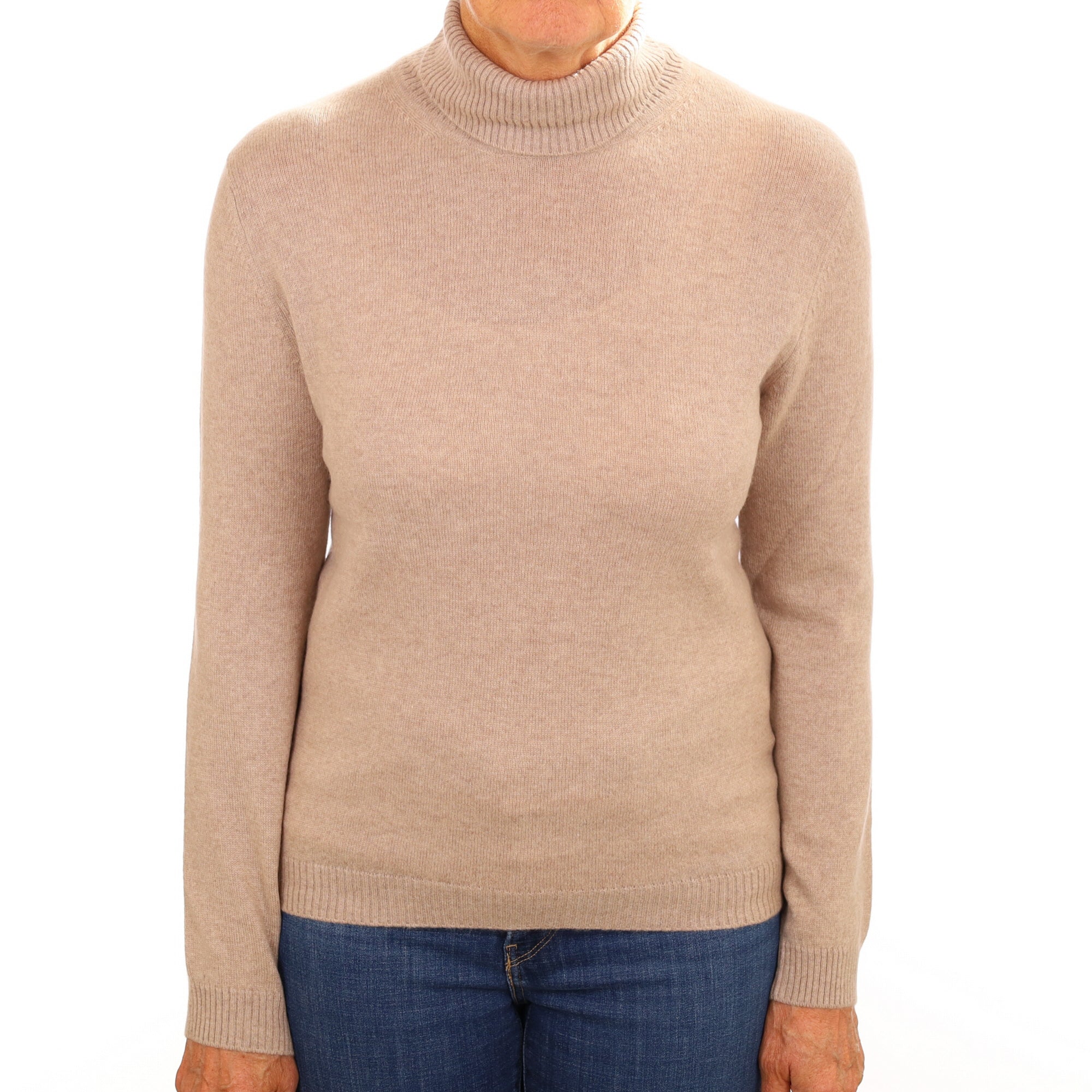 Caramel Brown Cashmere Polo Neck Jumper Medium