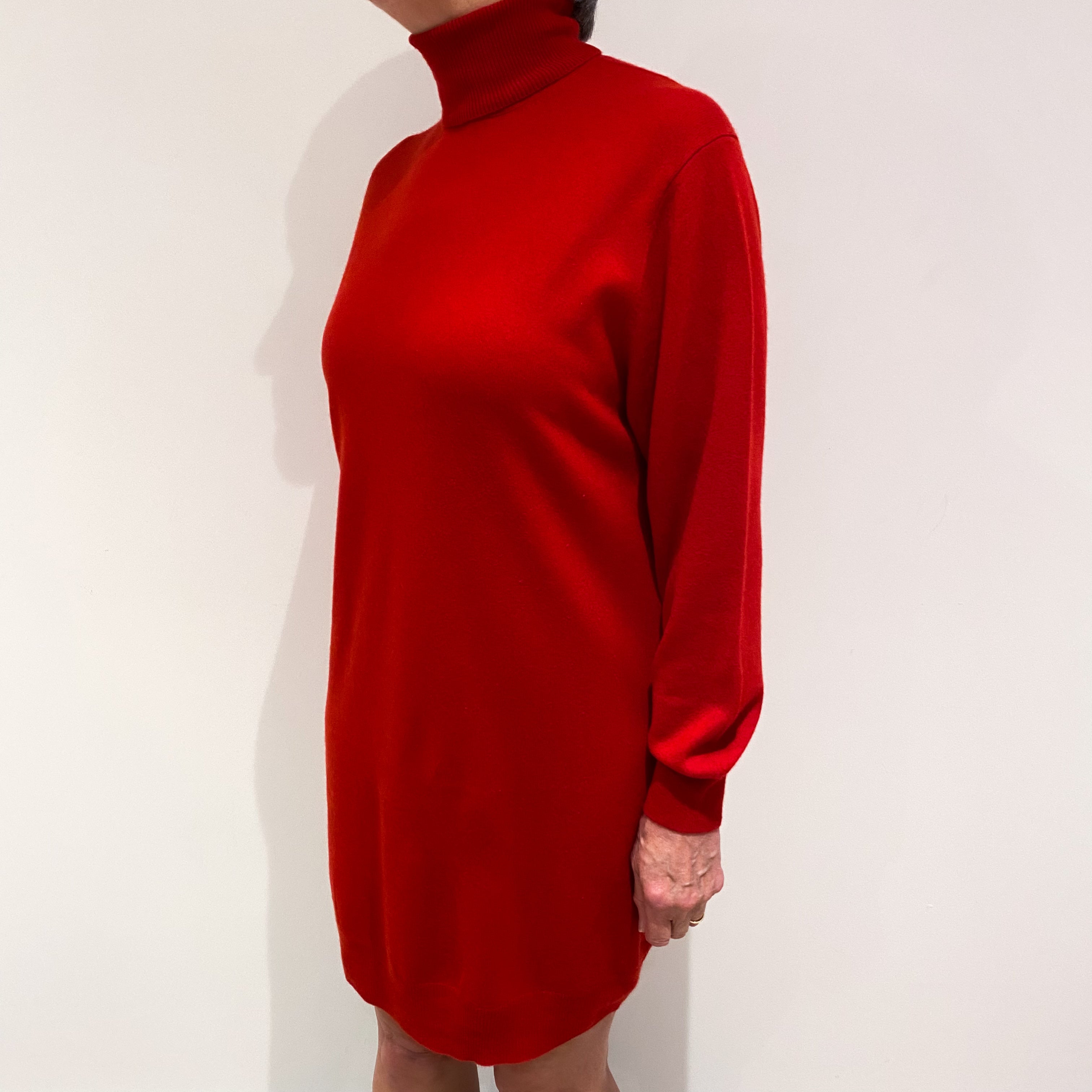 Scarlet Red Cashmere Polo Neck Slouchy Fit Dress Medium