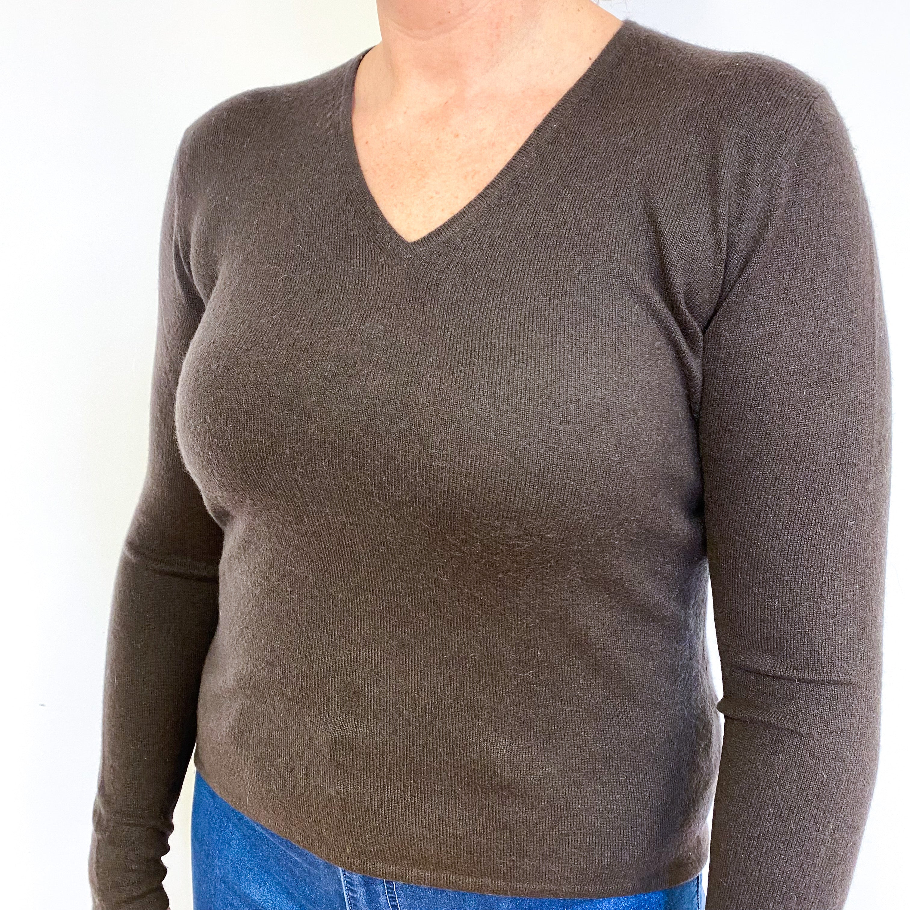 Mole Brown Cashmere V-Neck Jumper Large