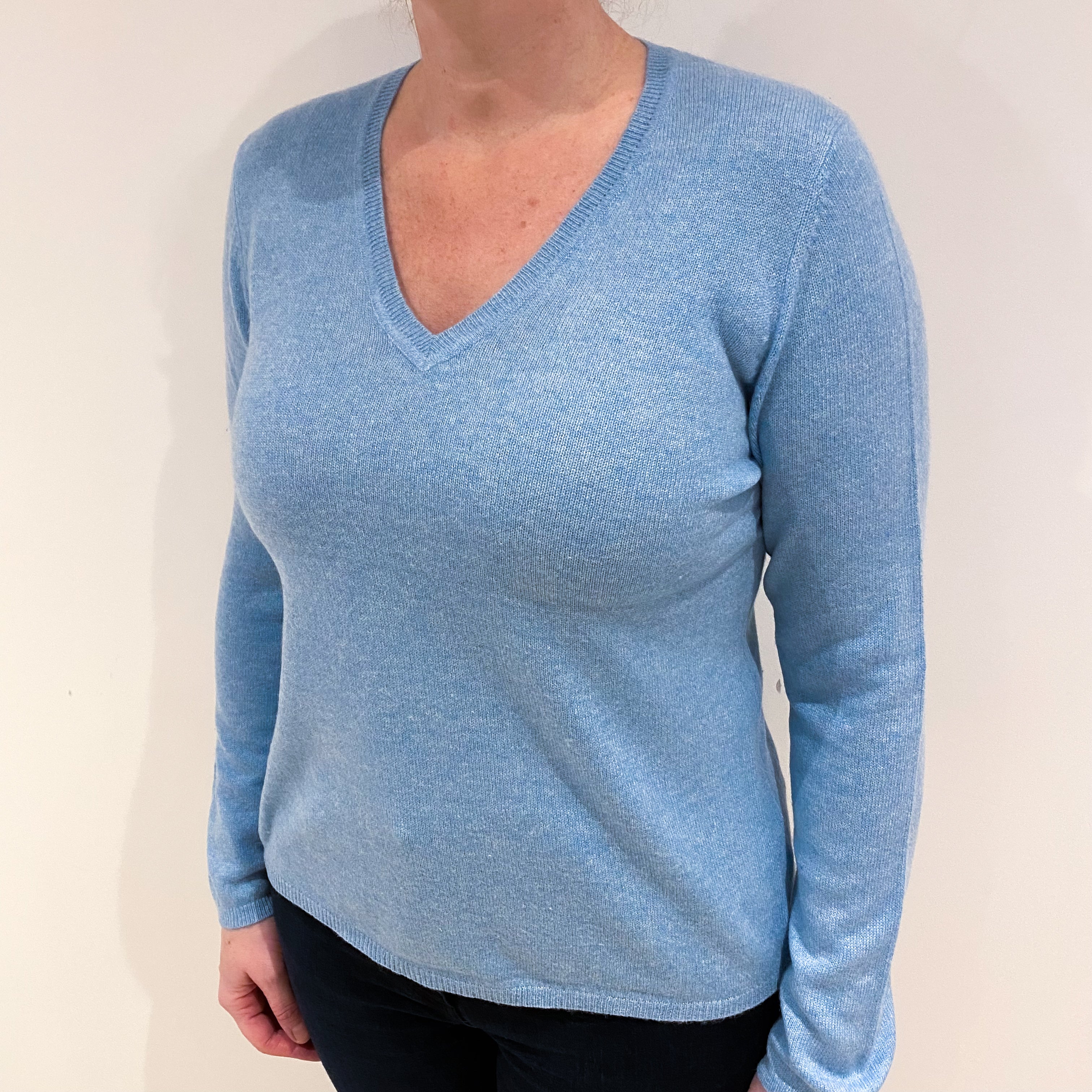 Opal Blue Cashmere V Neck Jumper Large