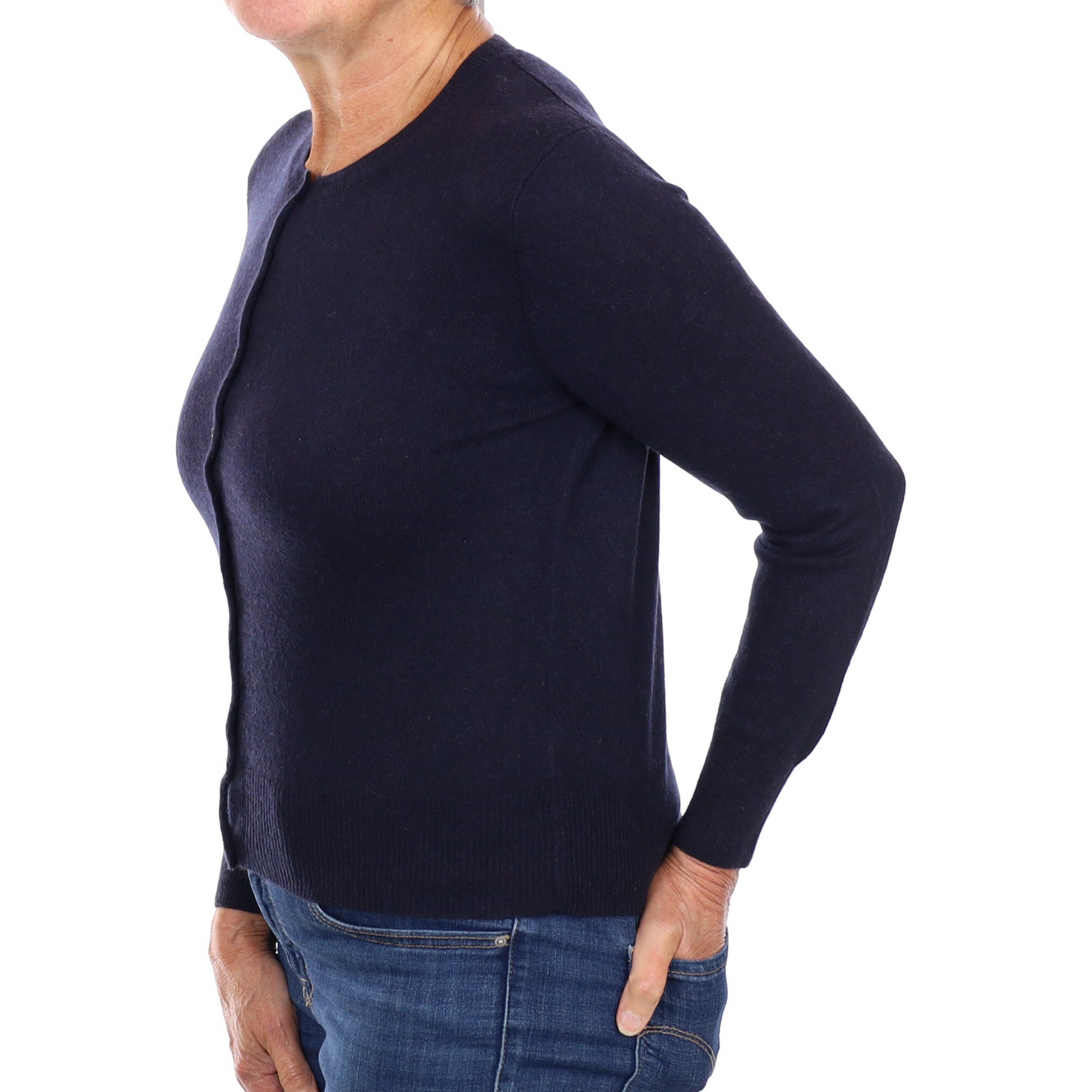 Navy Cashmere Crew Neck Cardigan Medium