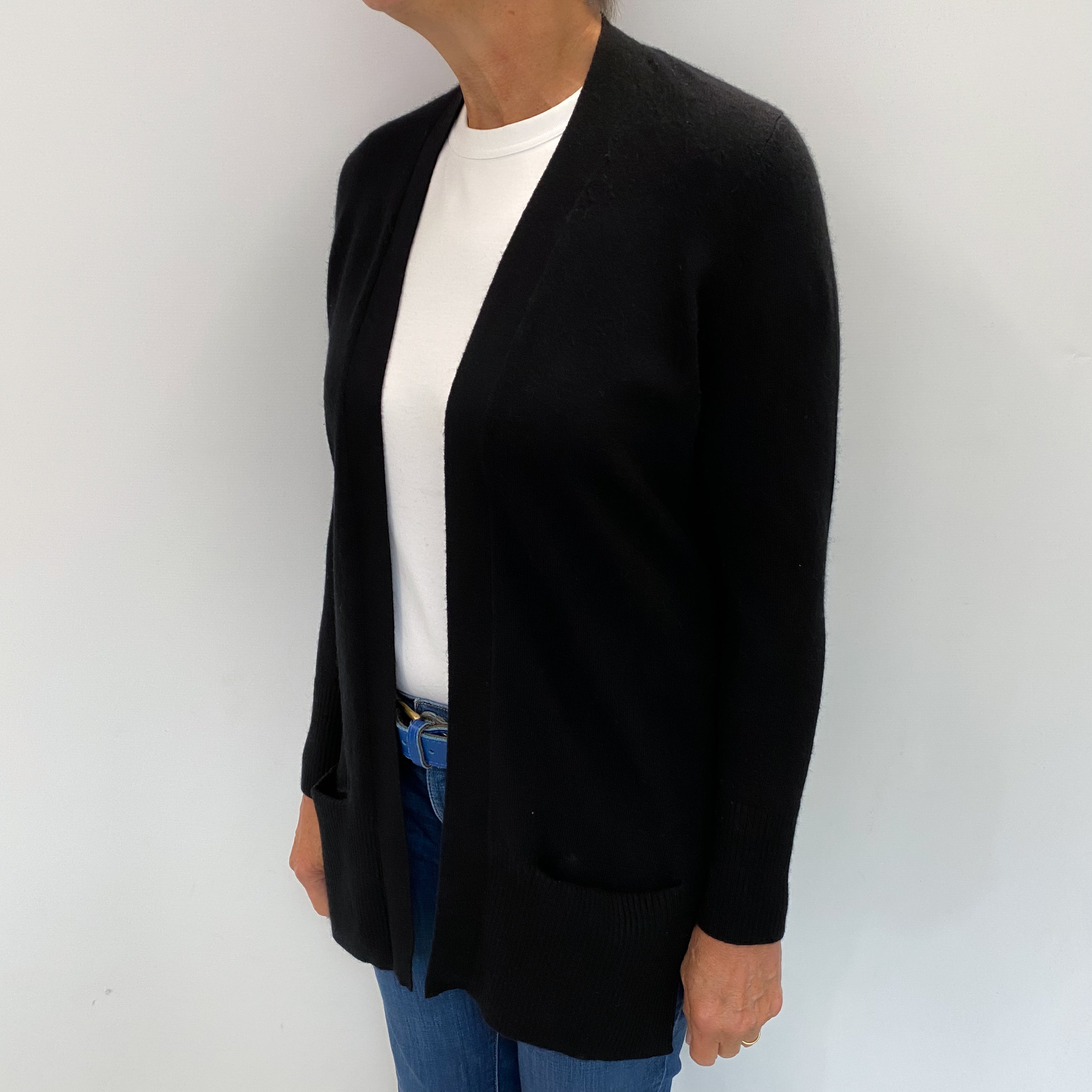 LL Bean Black Cashmere Edge to Edge Cardigan Medium