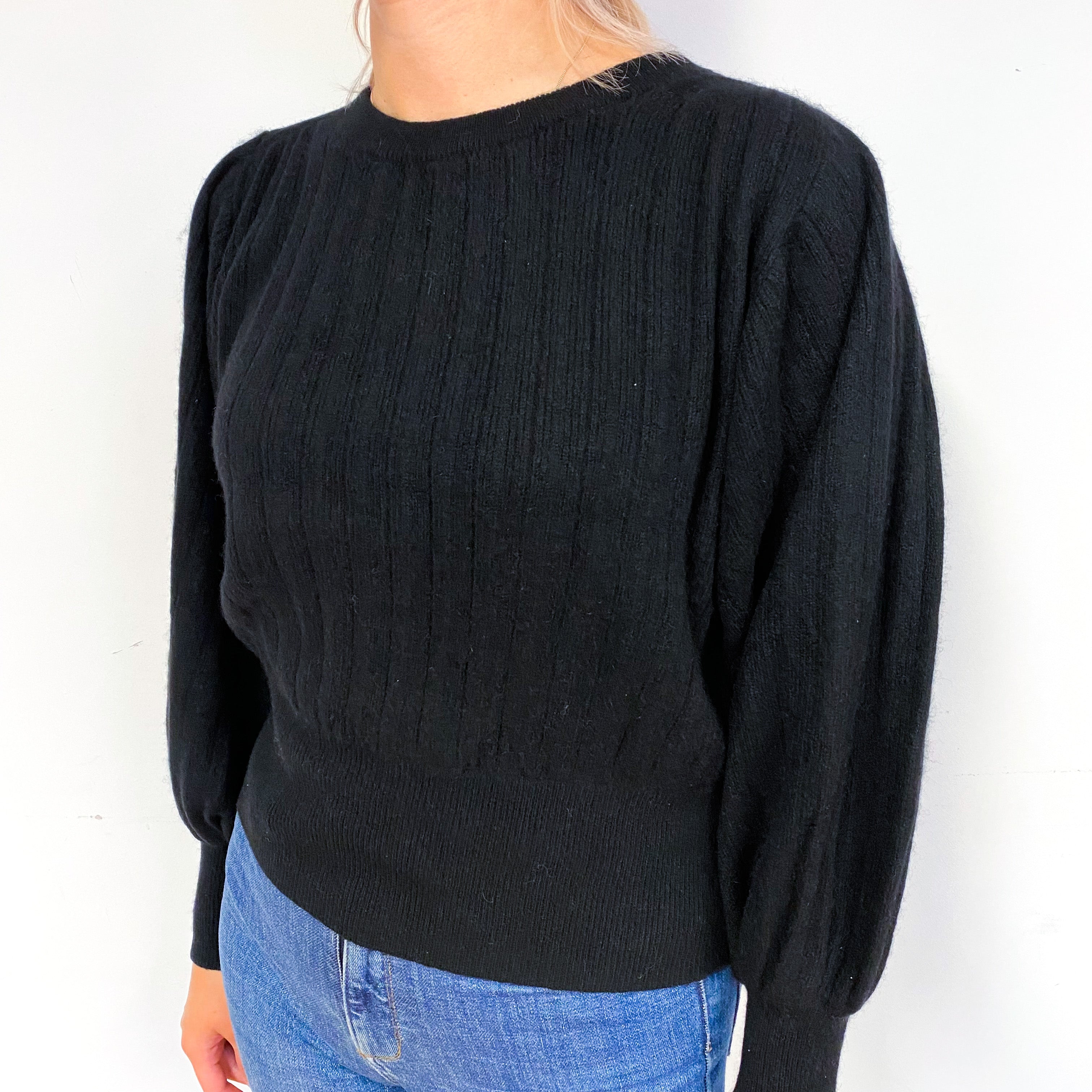 Black Chunky Rib Cashmere Crew Neck Jumper Small