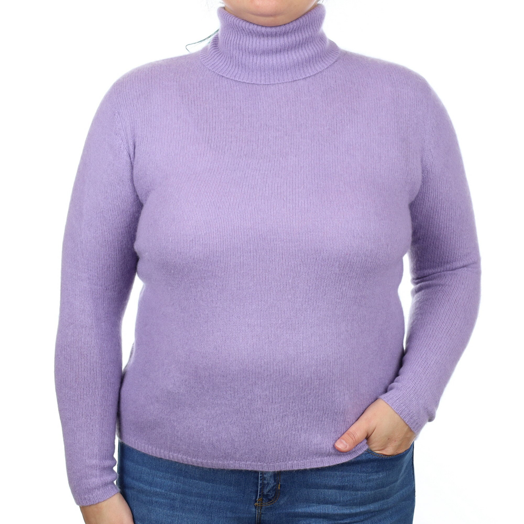 Lavender Purple Cashmere Polo Neck Jumper Large