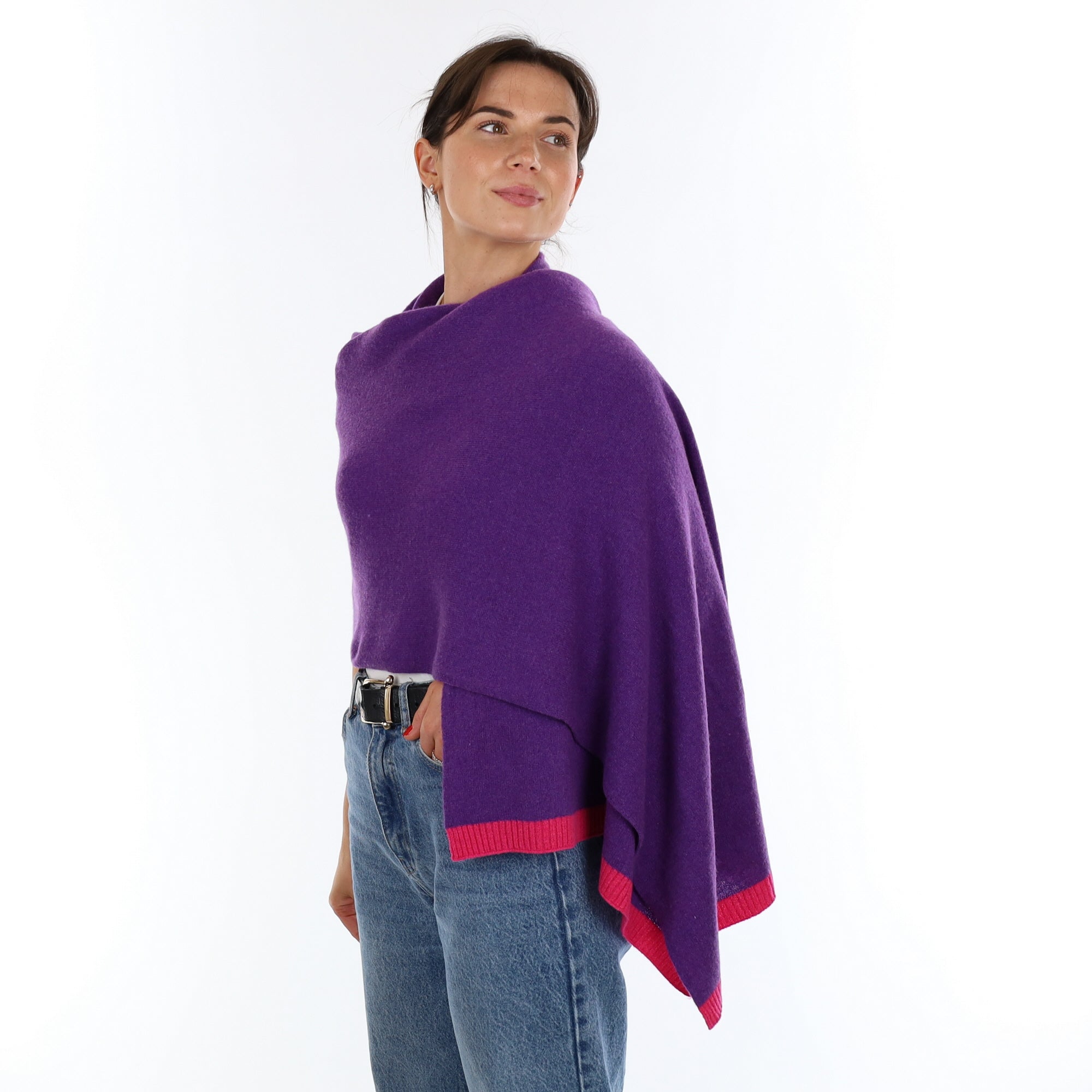 Brand New Periwinkle with Hot Pink Rib Recycled Cashmere Wrap
