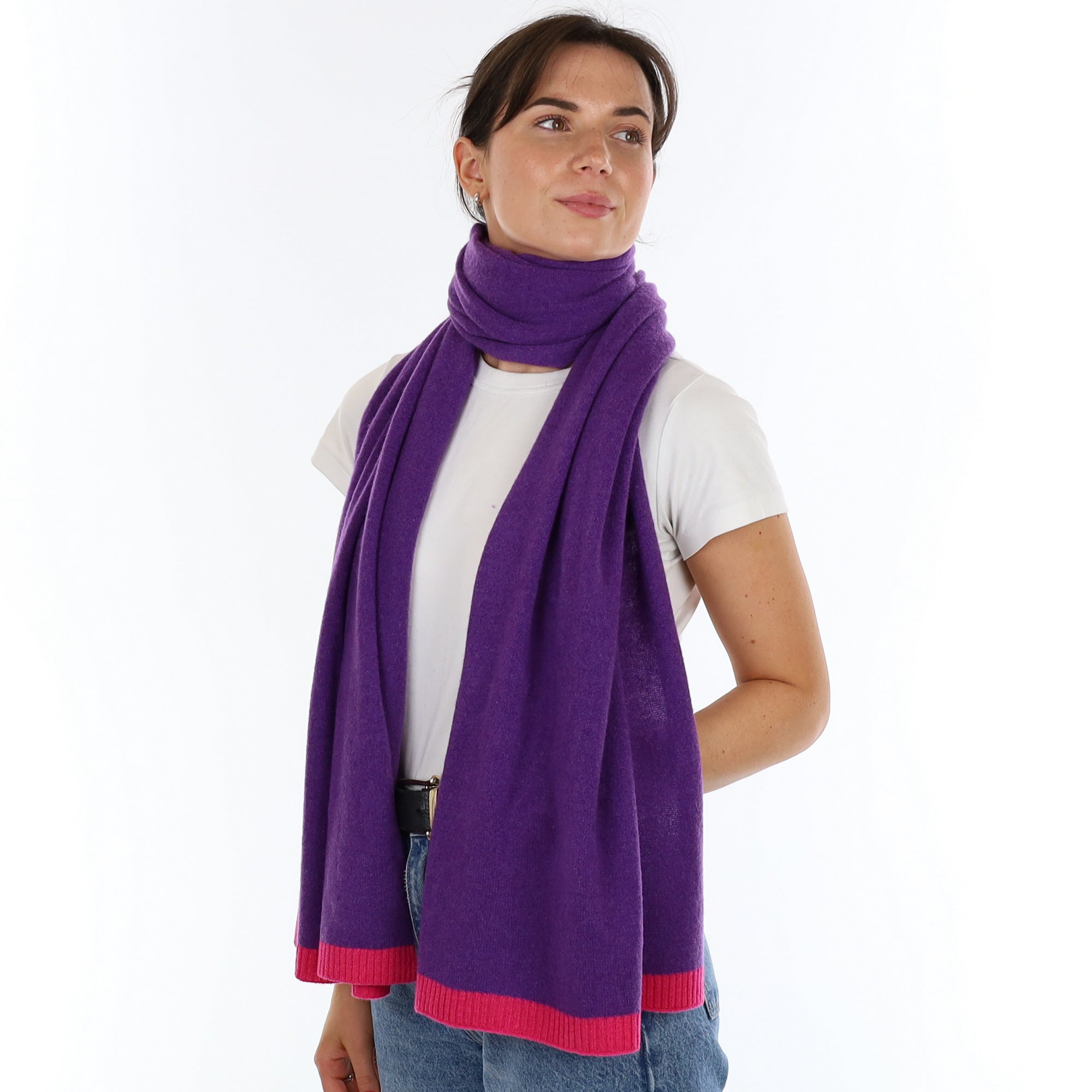 Brand New Periwinkle with Hot Pink Rib Recycled Cashmere Wrap