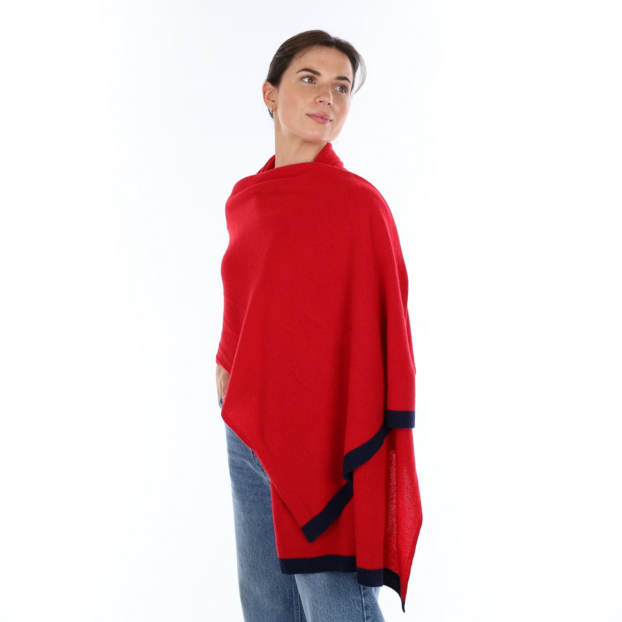 Brand New Postbox Red with Navy Rib Recycled Cashmere Wrap