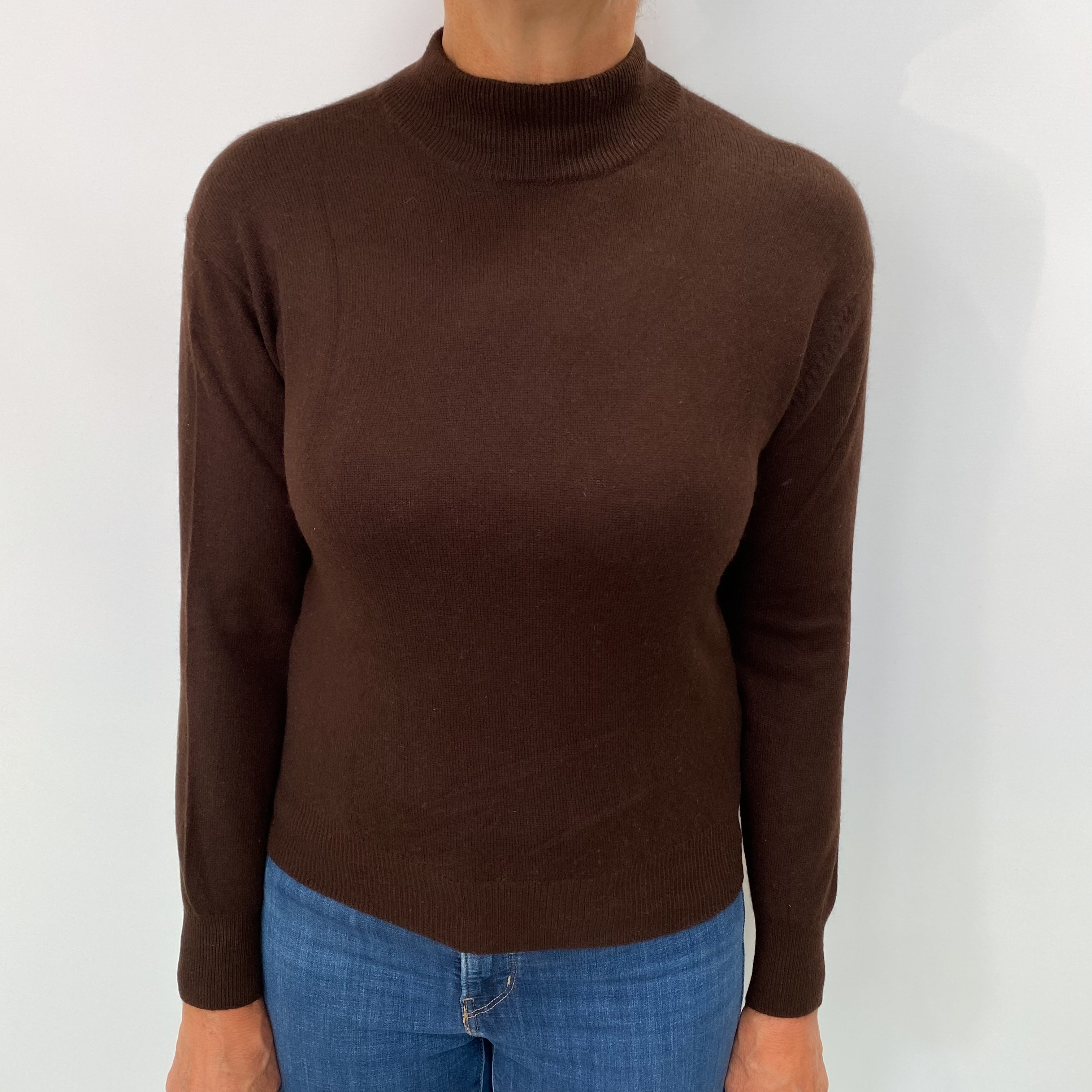 Chocolate Brown Cashmere Turtle Neck Jumper Medium