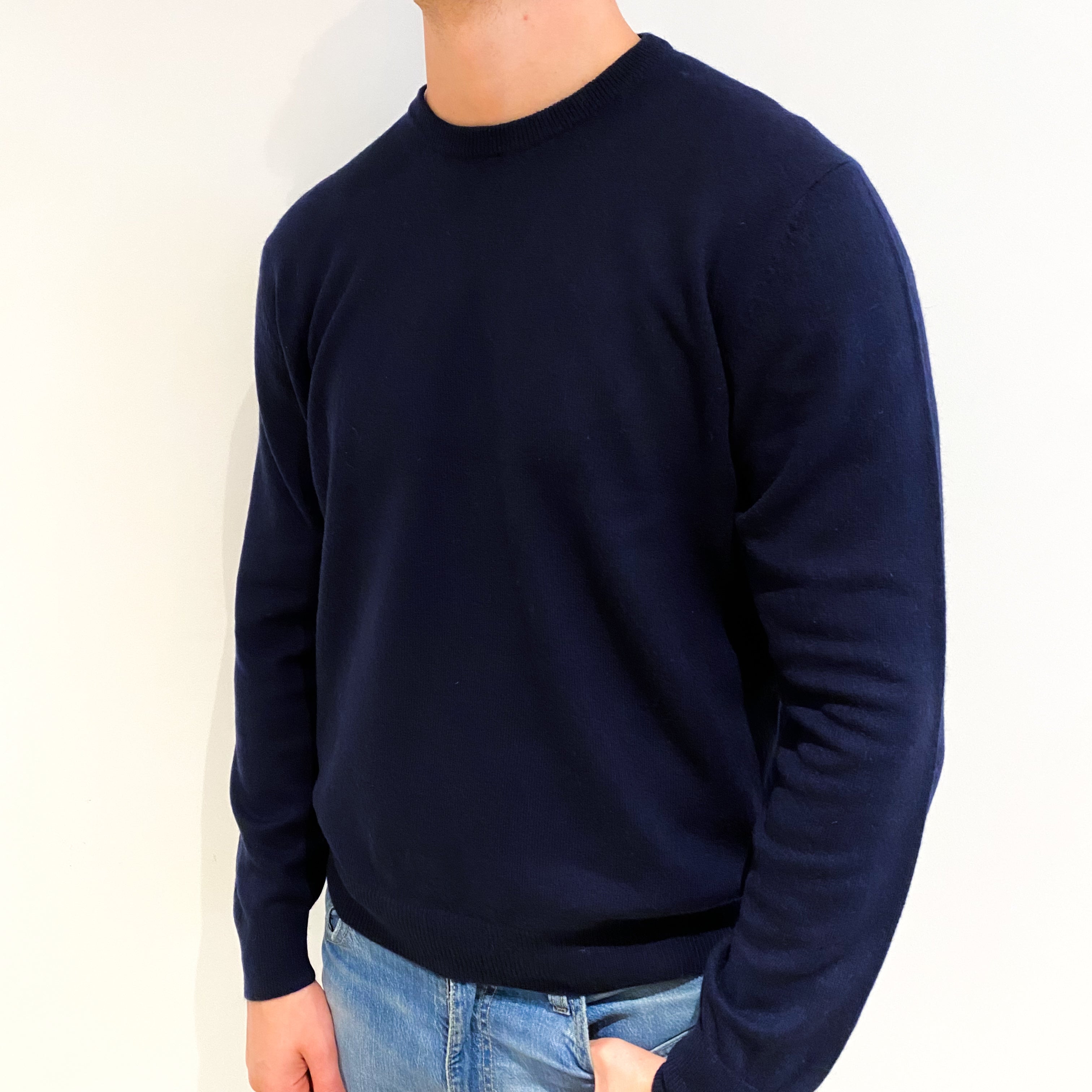 Men's Navy Blue Cashmere Crew Neck Jumper XL