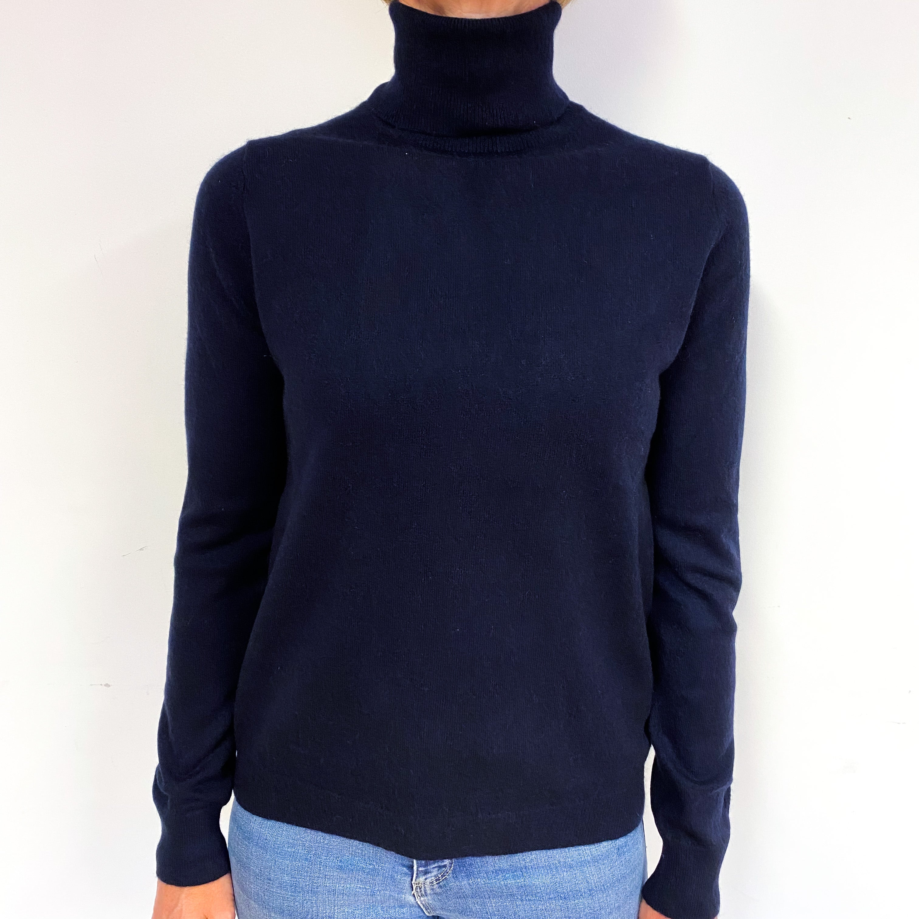 Dark Navy Blue Cashmere Polo Neck Jumper Medium