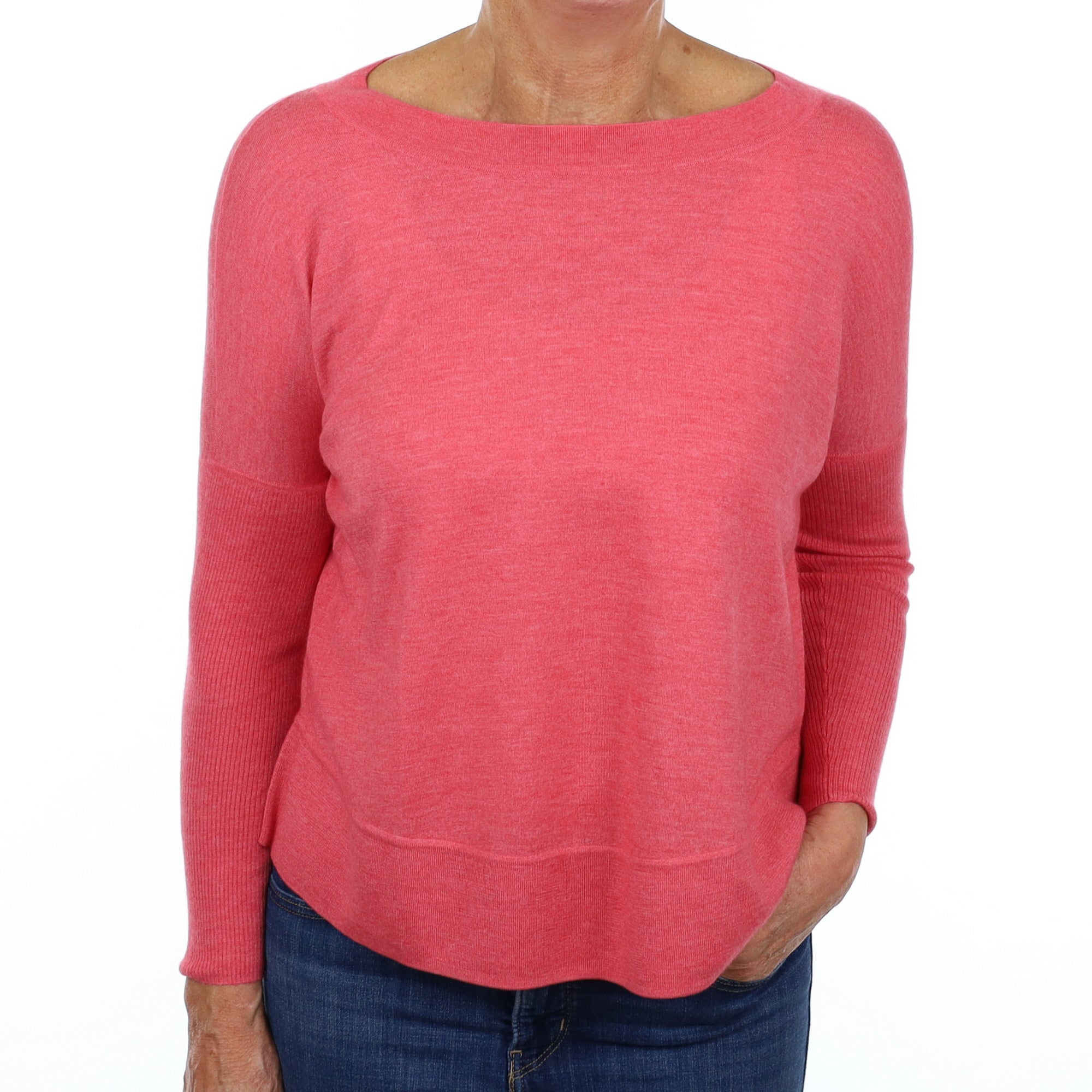 Flamingo Pink Cashmere Crew Neck Jumper Medium