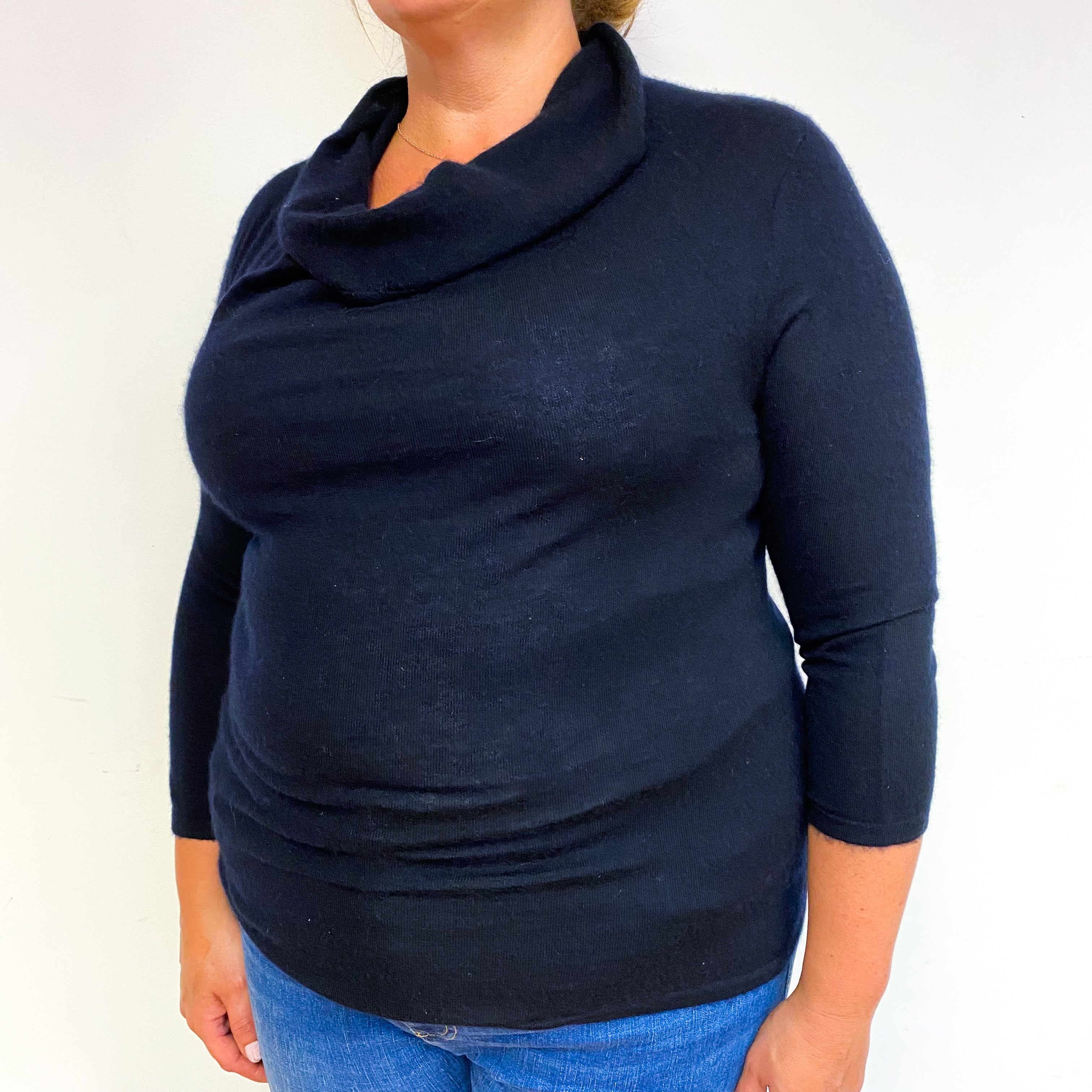 Navy Lightweight Cashmere Cowl Neck Jumper Extra Large