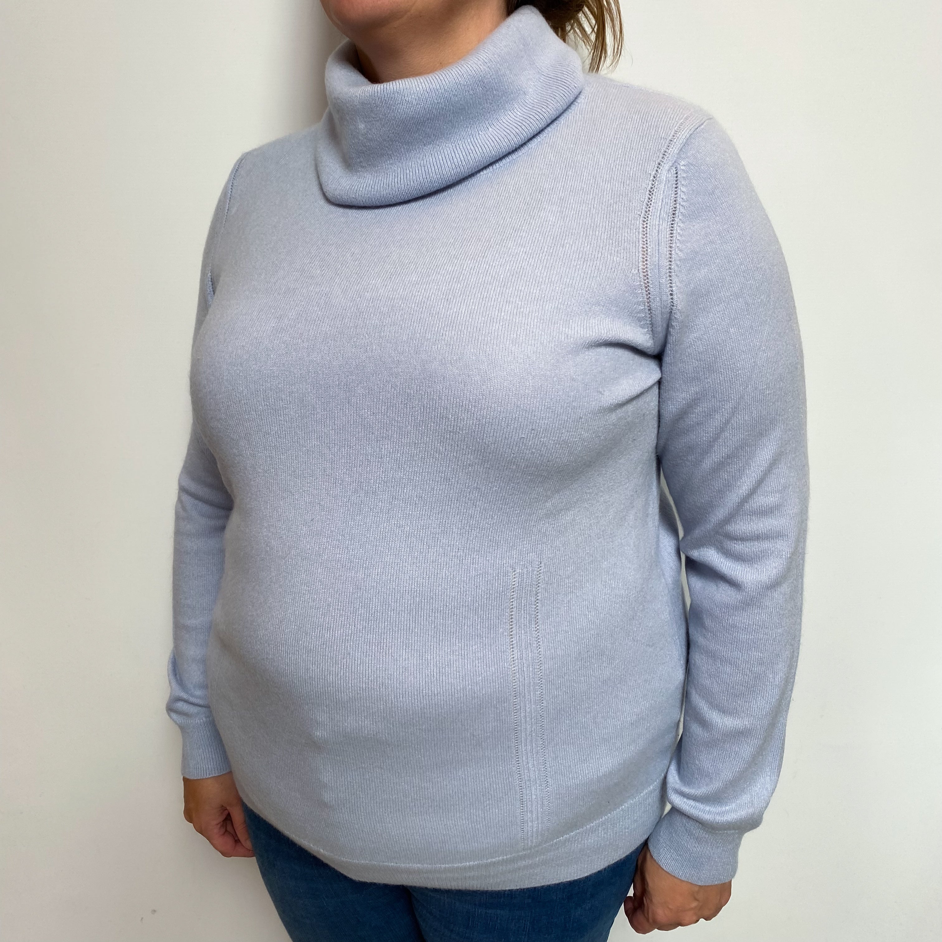 Jaeger Powder Blue Cashmere Cowl Neck Jumper Extra Large