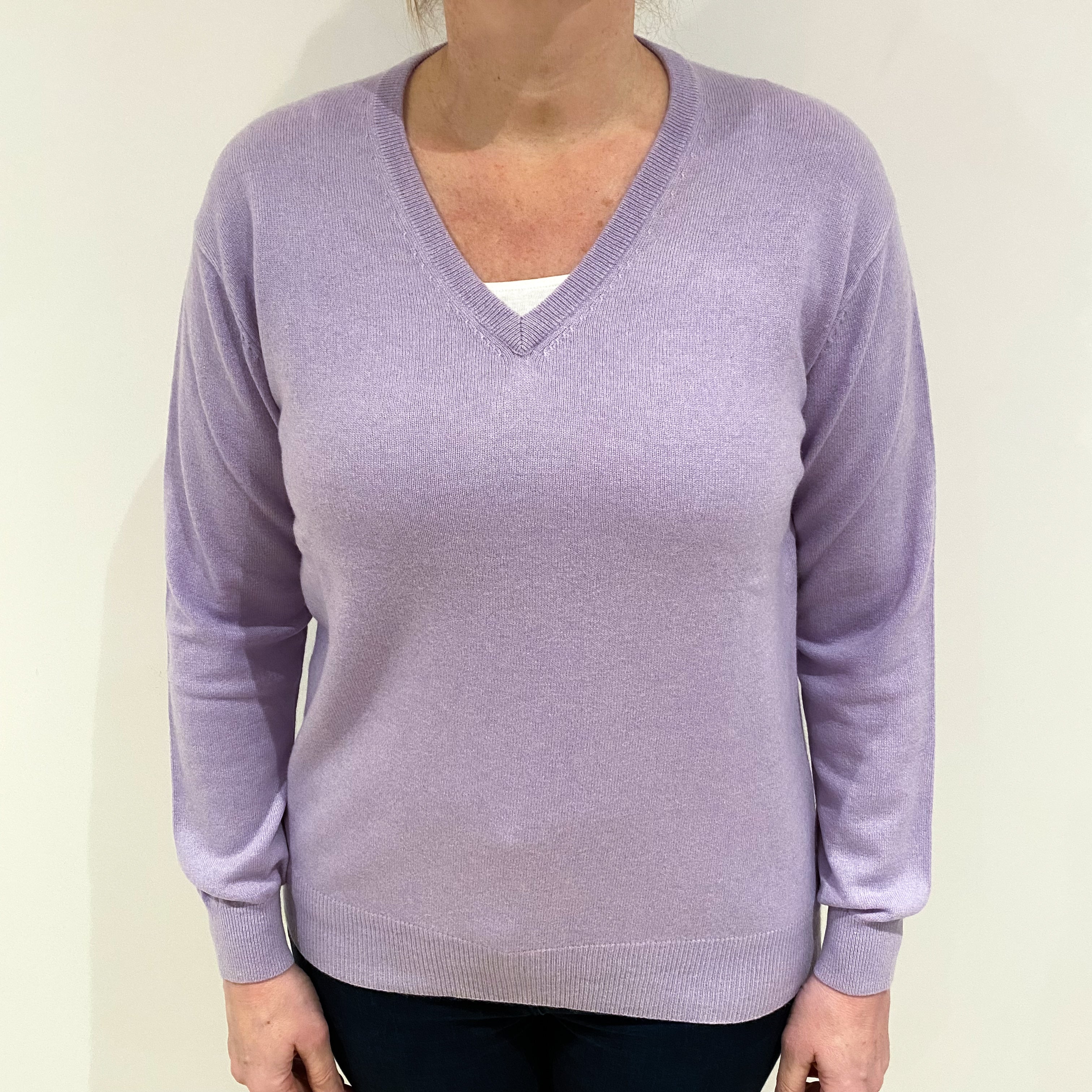 Lilac Purple Cashmere V Neck Jumper Large
