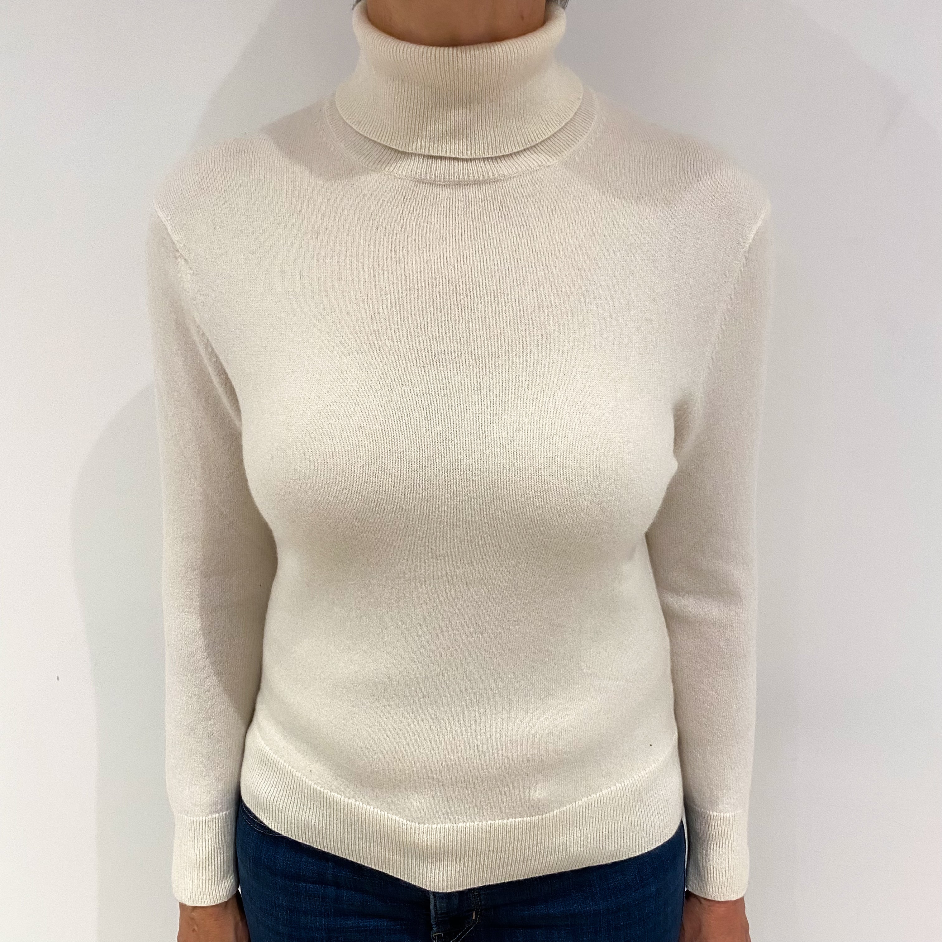 Vanilla Cream Cashmere Polo Neck Jumper Medium