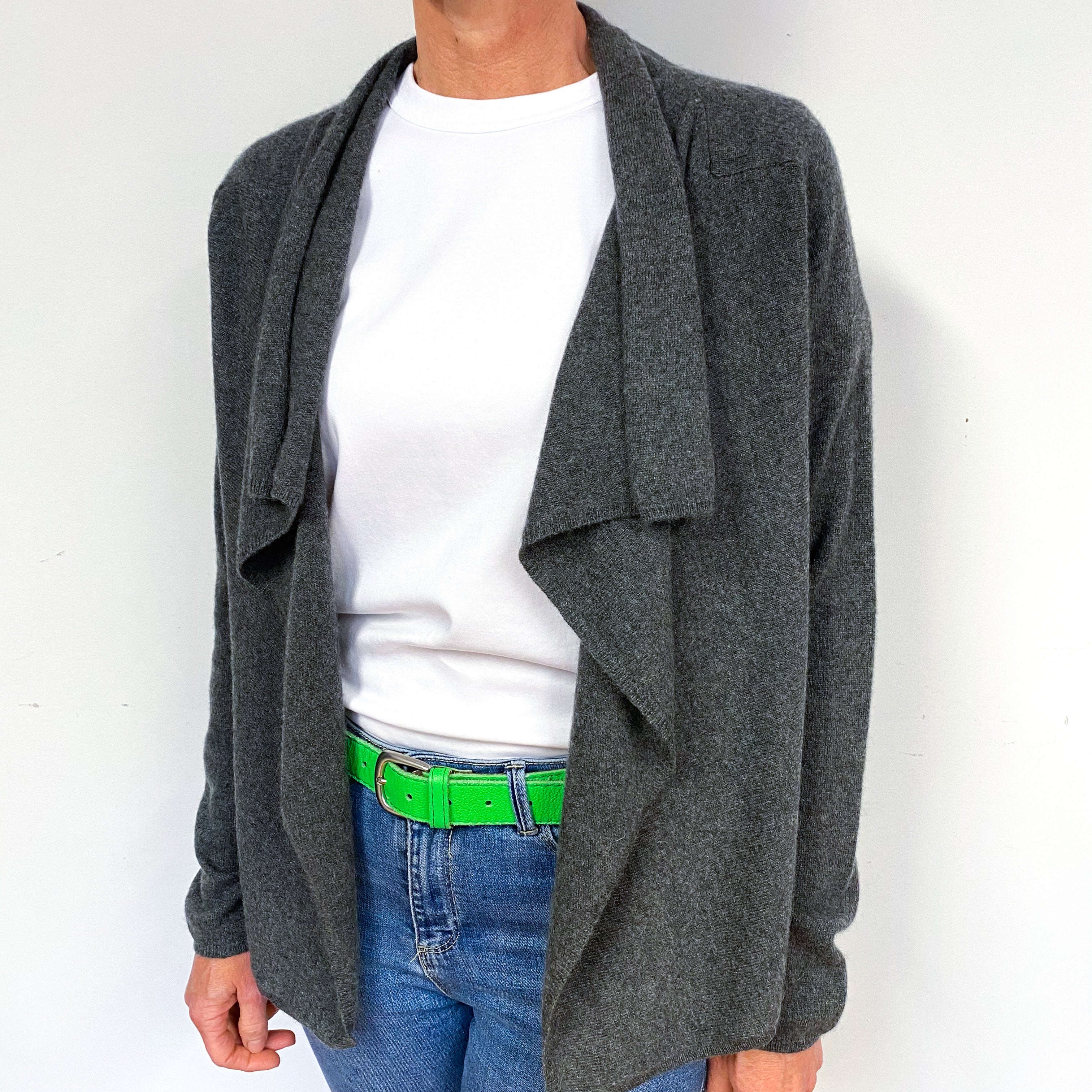 Slate Grey Cashmere Waterfall Cardigan Medium
