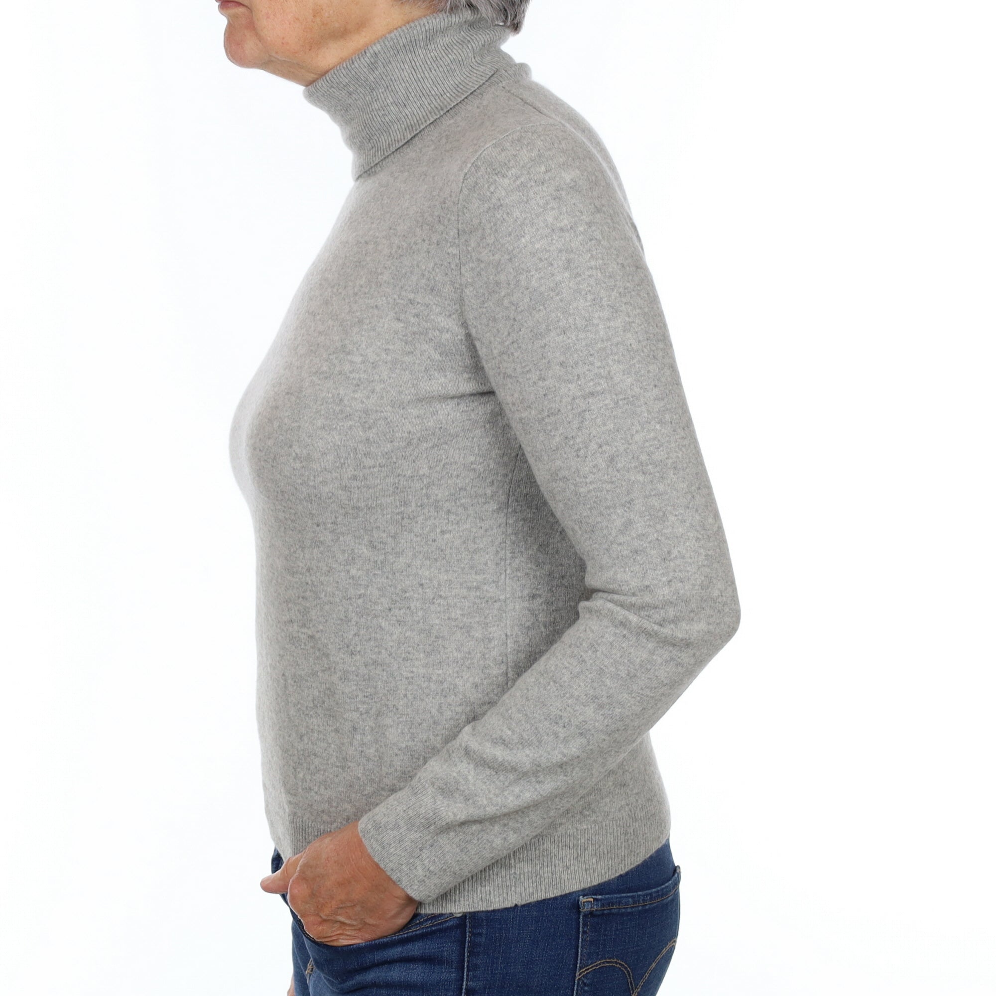 Smoke Grey Cashmere Polo Neck Jumper Medium