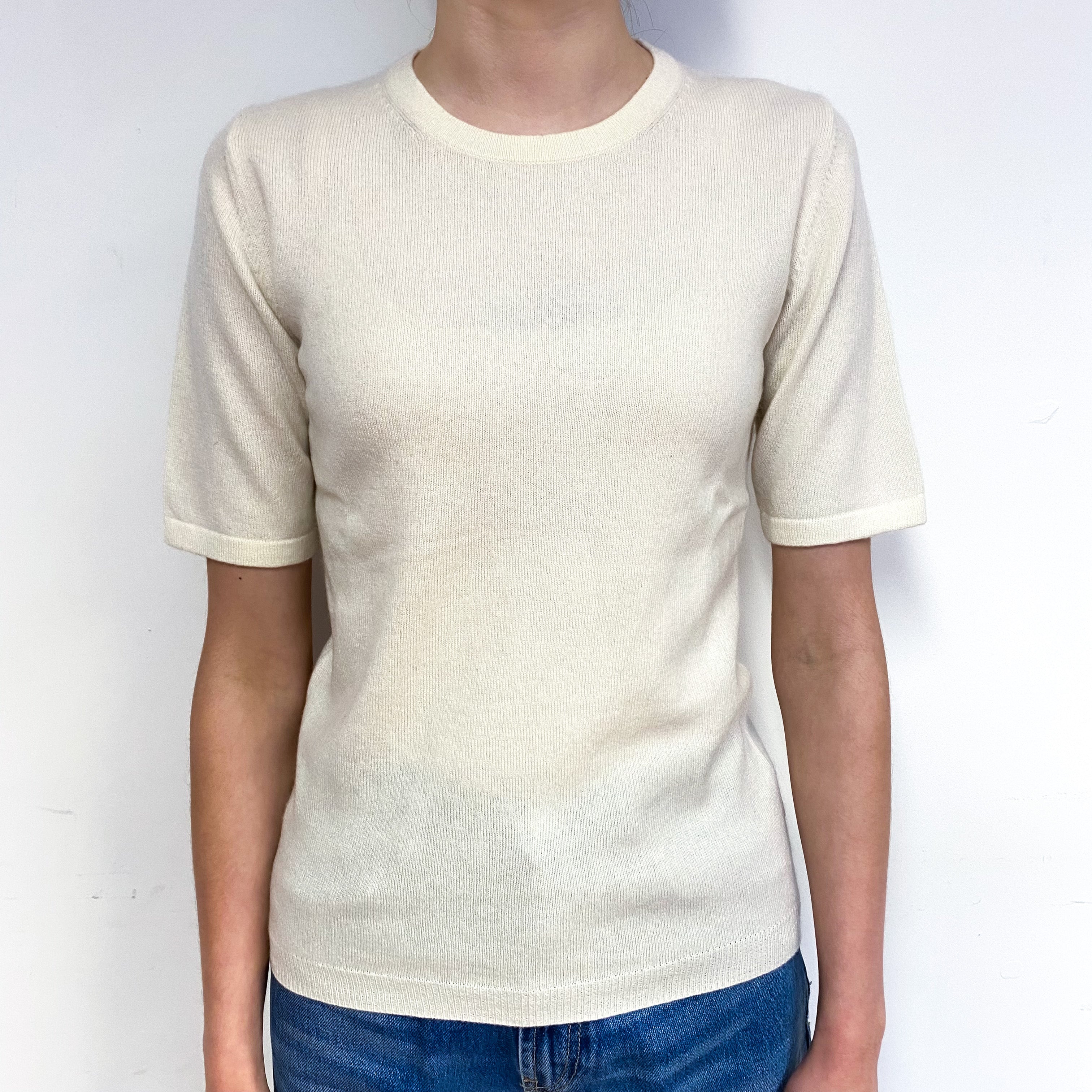 Cream Short Sleeve Cashmere Crew Neck Jumper Extra Small