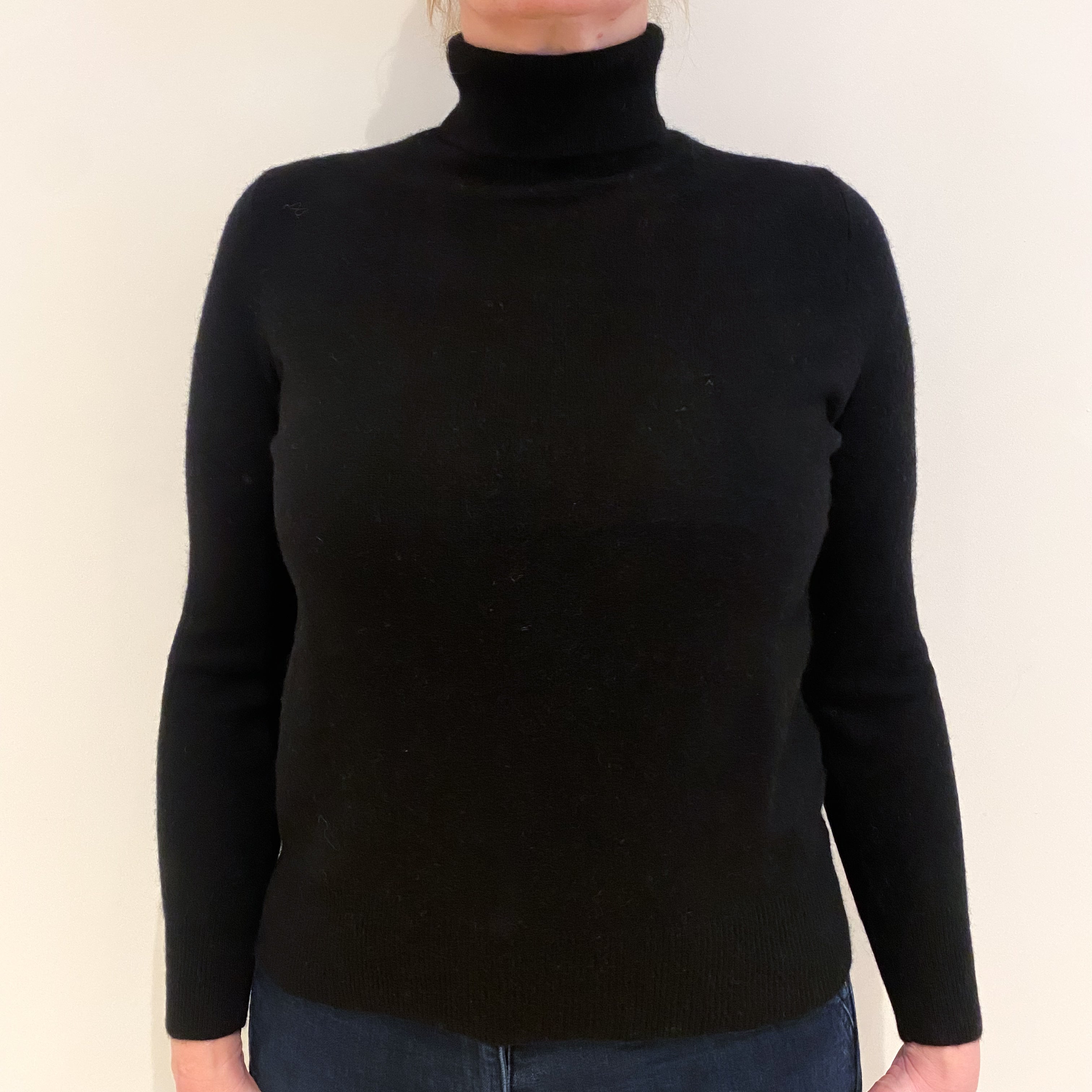 Black Cashmere Polo Neck Jumper Large