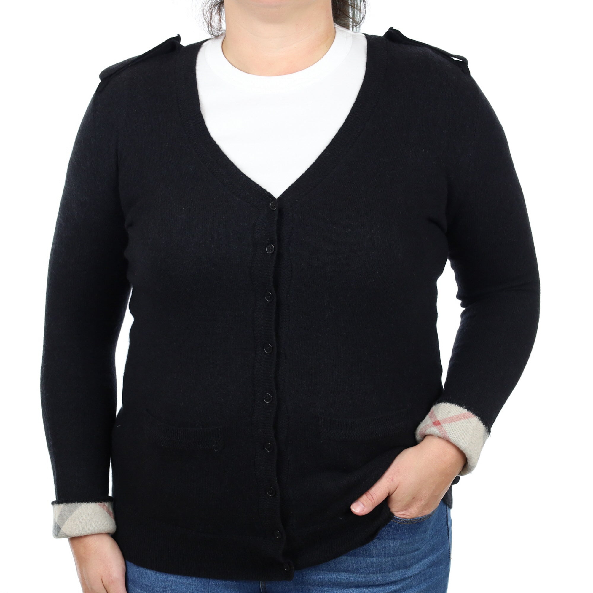 Burberry Black Cashmere V neck Cardigan Large