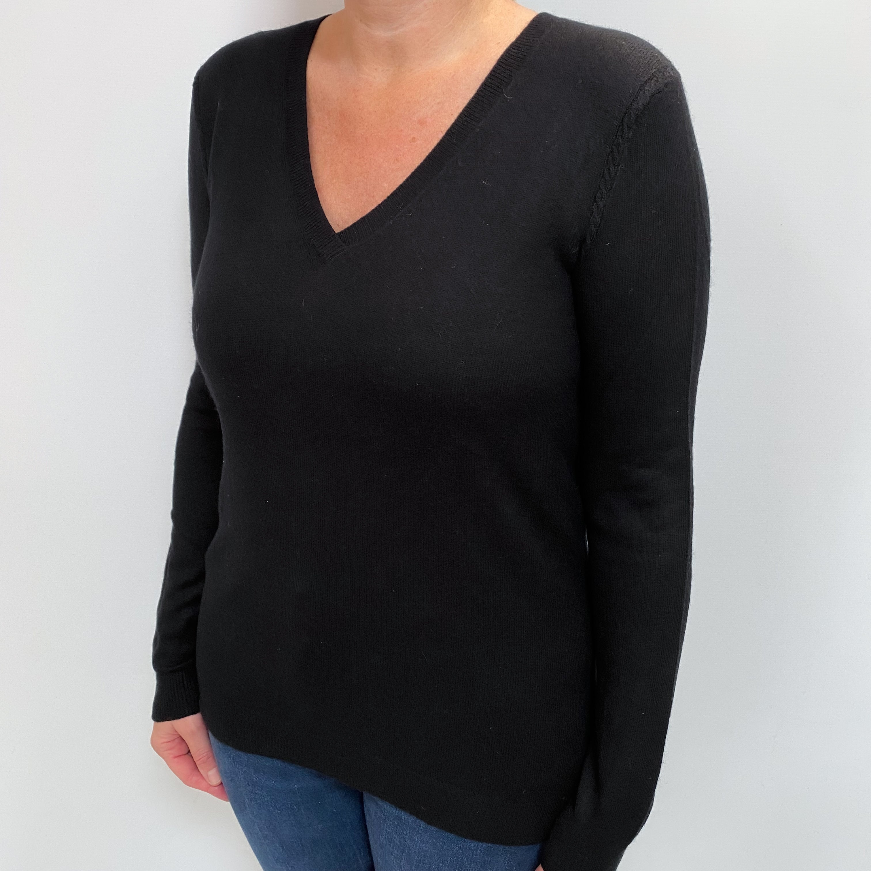 Black Cashmere V Neck Jumper Large