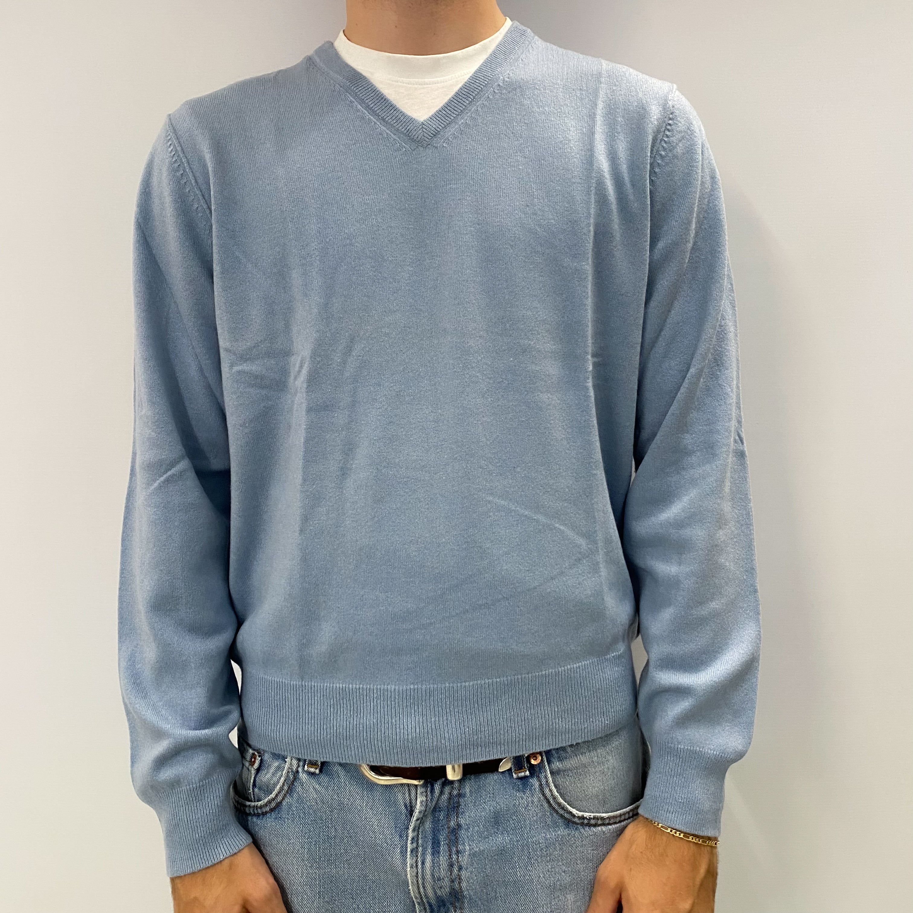 Men's Calvin Klein Sky Blue Cashmere Crew Neck Jumper Large