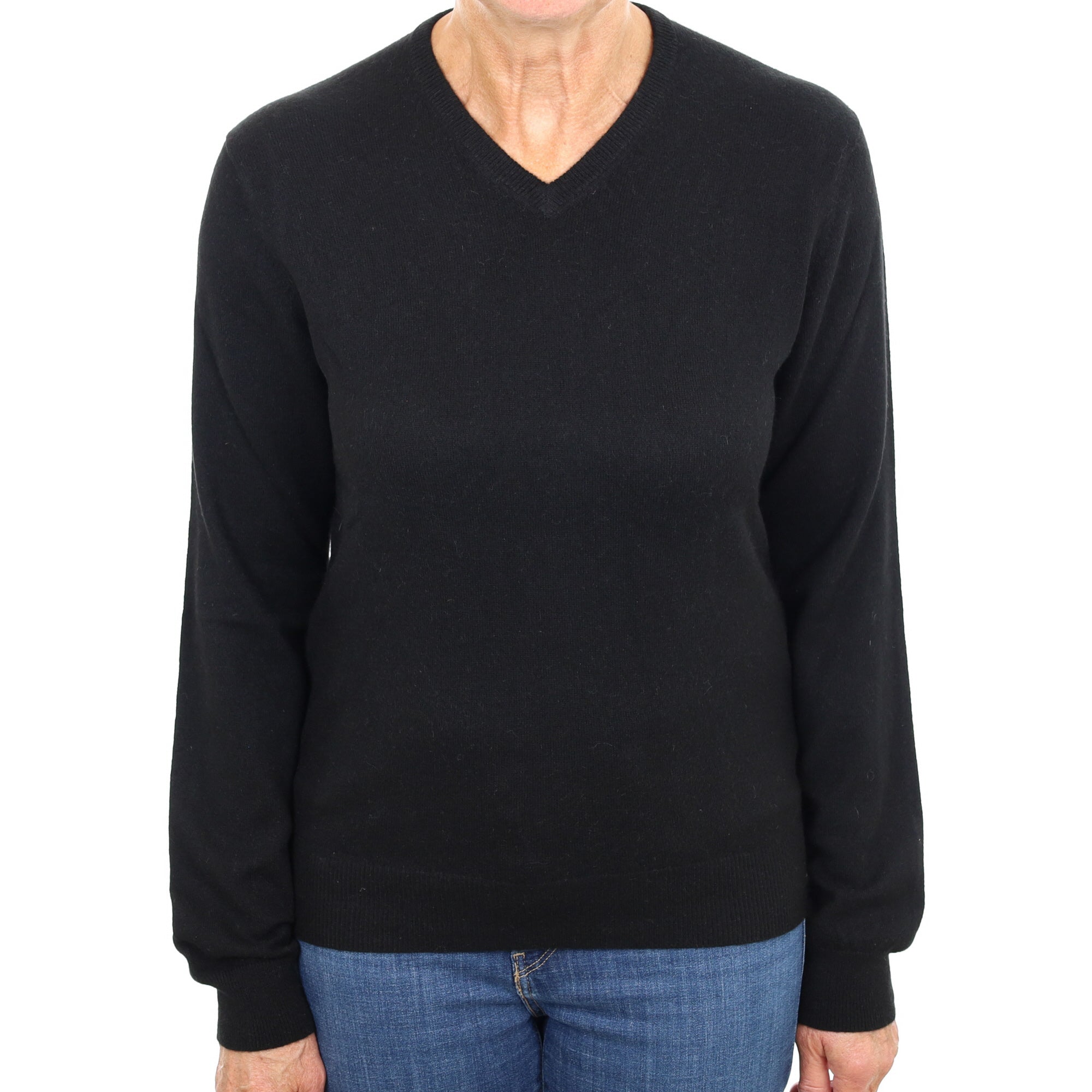 Black Cashmere V Neck Jumper Medium