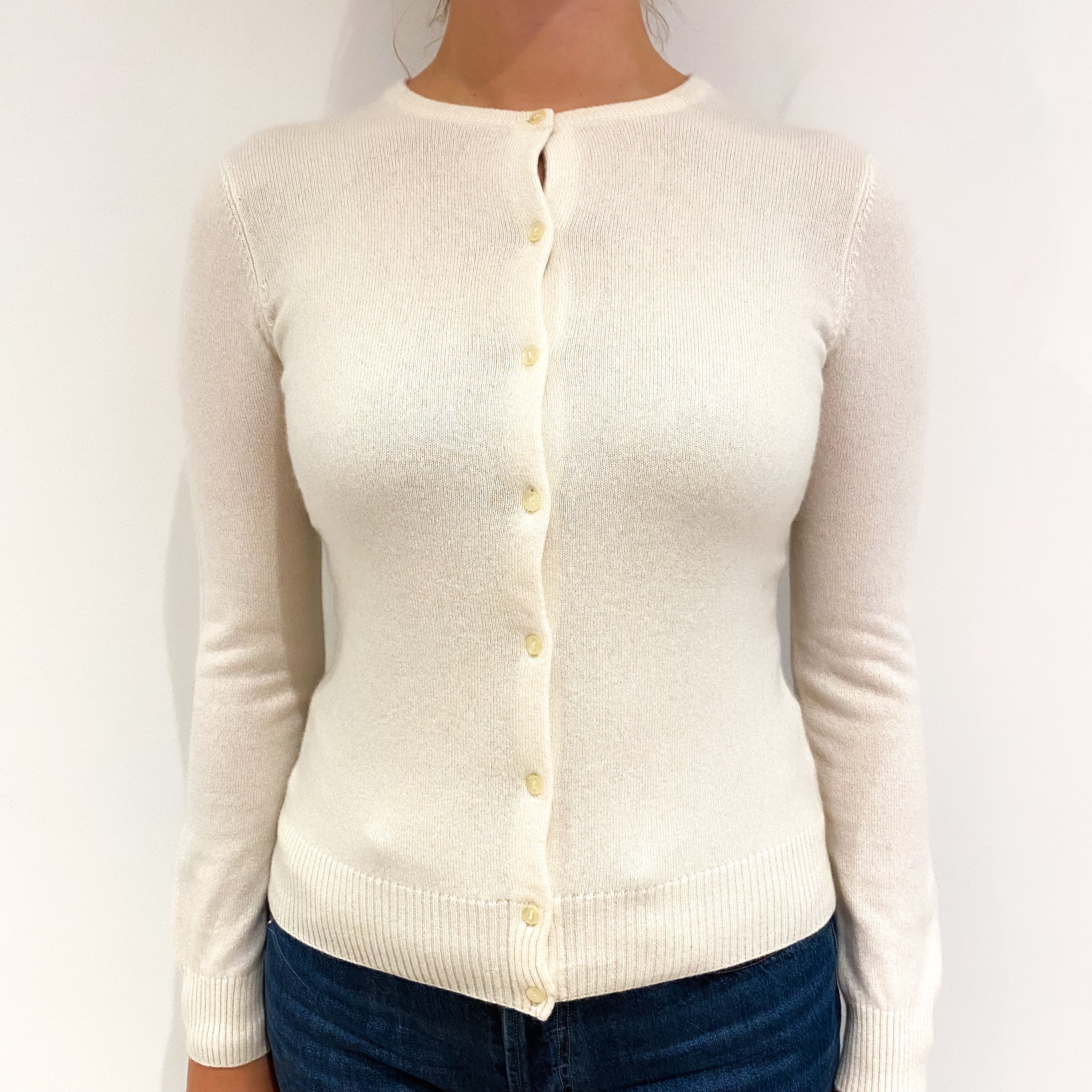 Cream Cashmere Crew Neck Cardigan Small