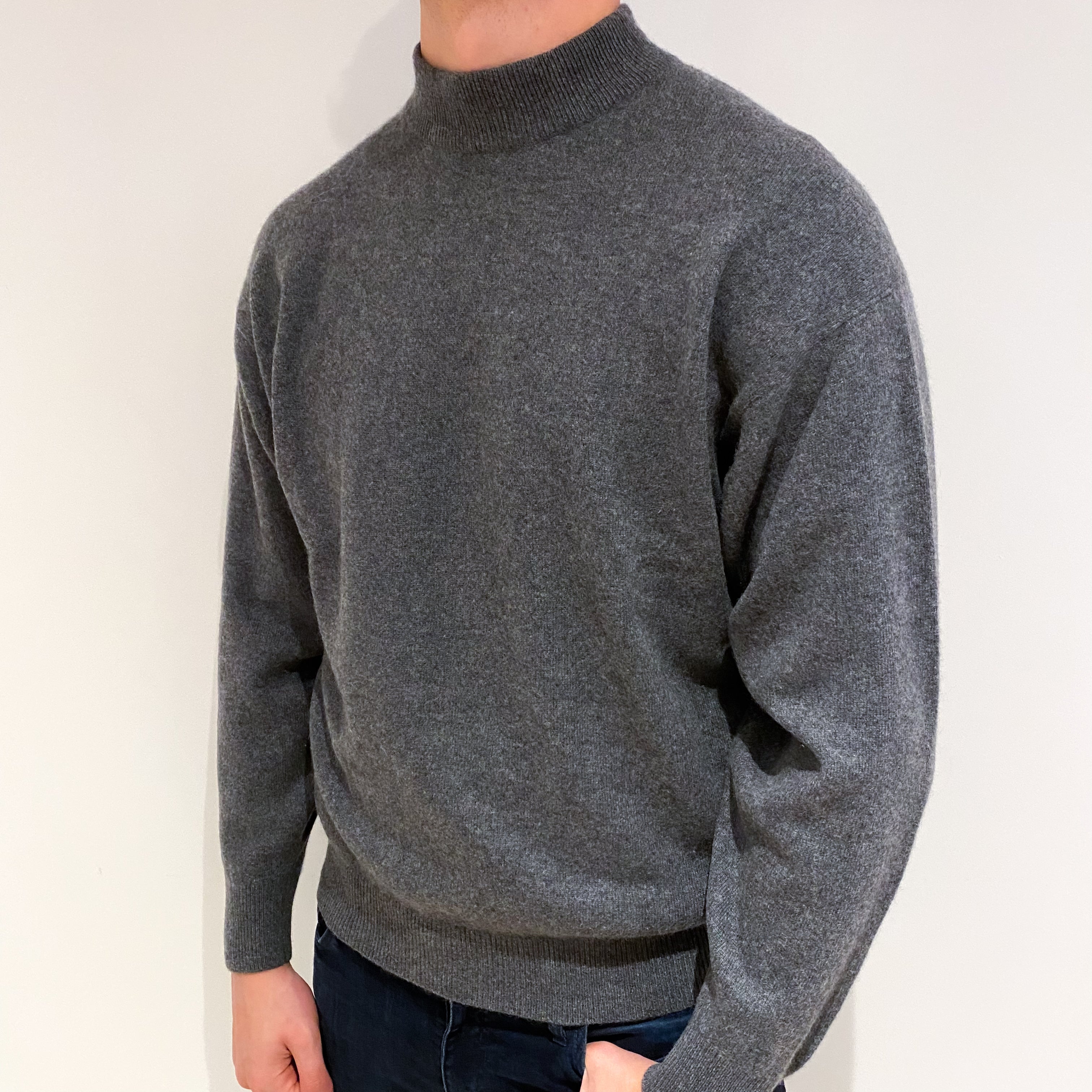 Men's Slate Grey Cashmere Turtle Neck Jumper XL