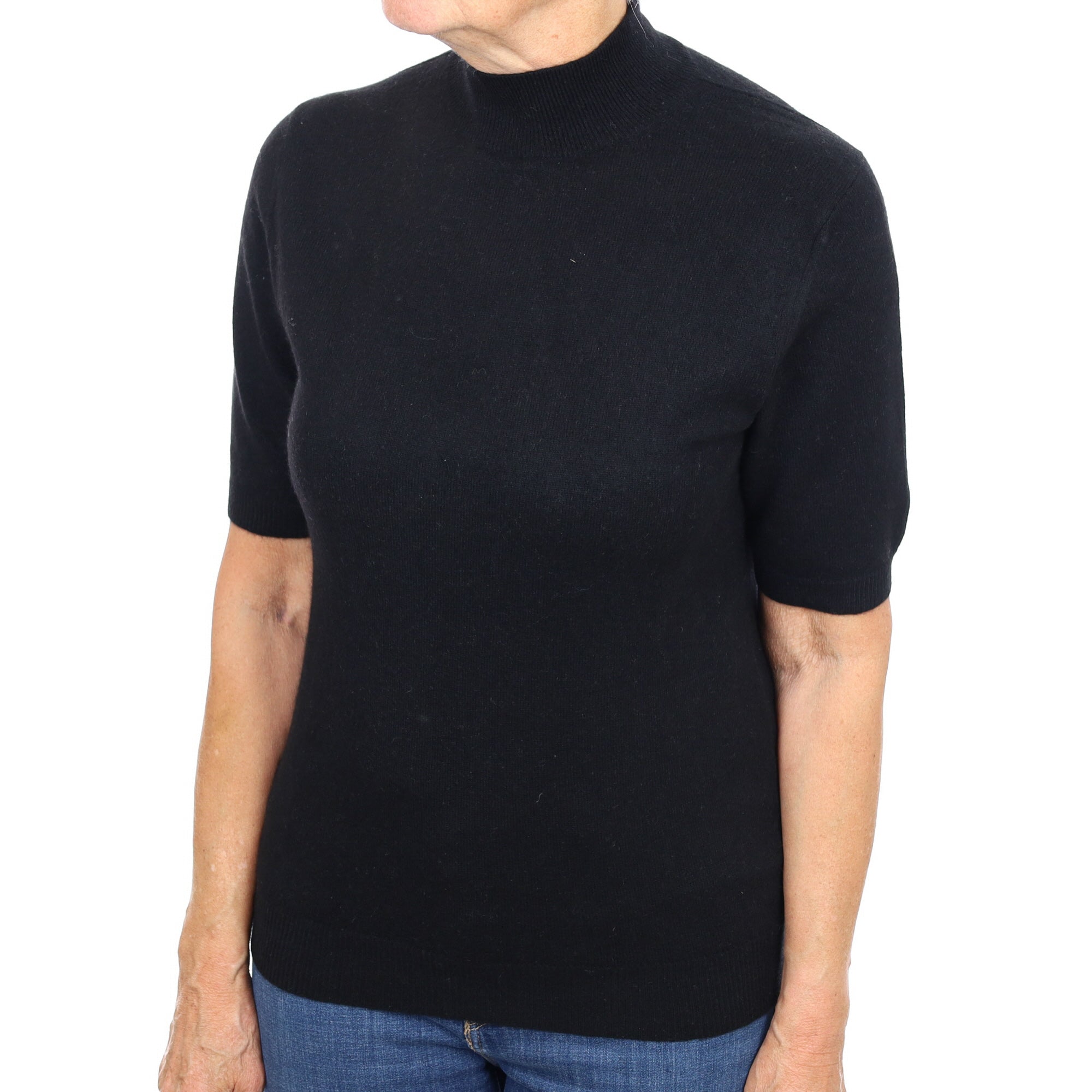 Black Cashmere Turtle Neck Short Sleeved Jumper Medium