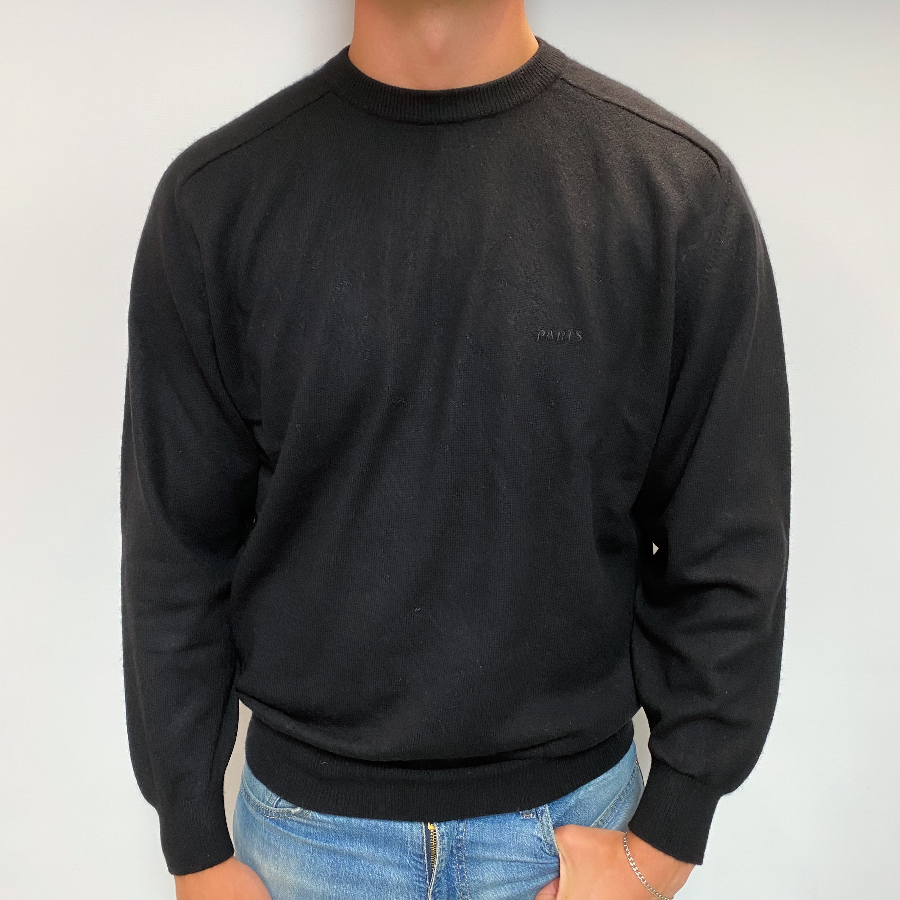 Men's Black Cashmere Crew Neck Jumper XXL