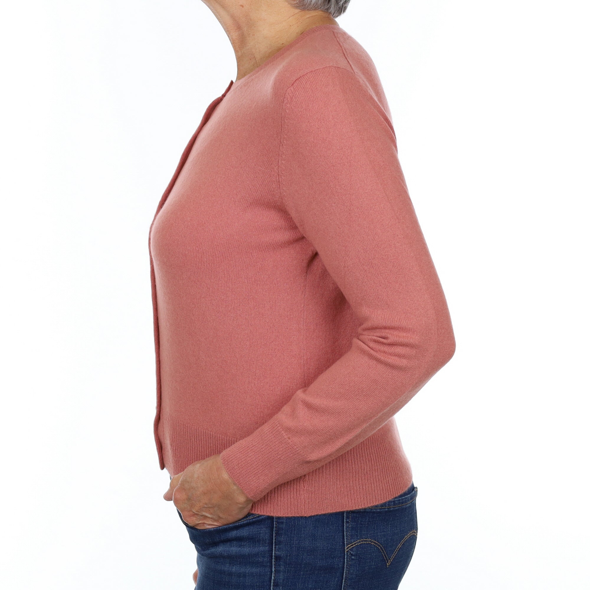 Terracotta Orange Cashmere Crew Neck Cardigan Medium