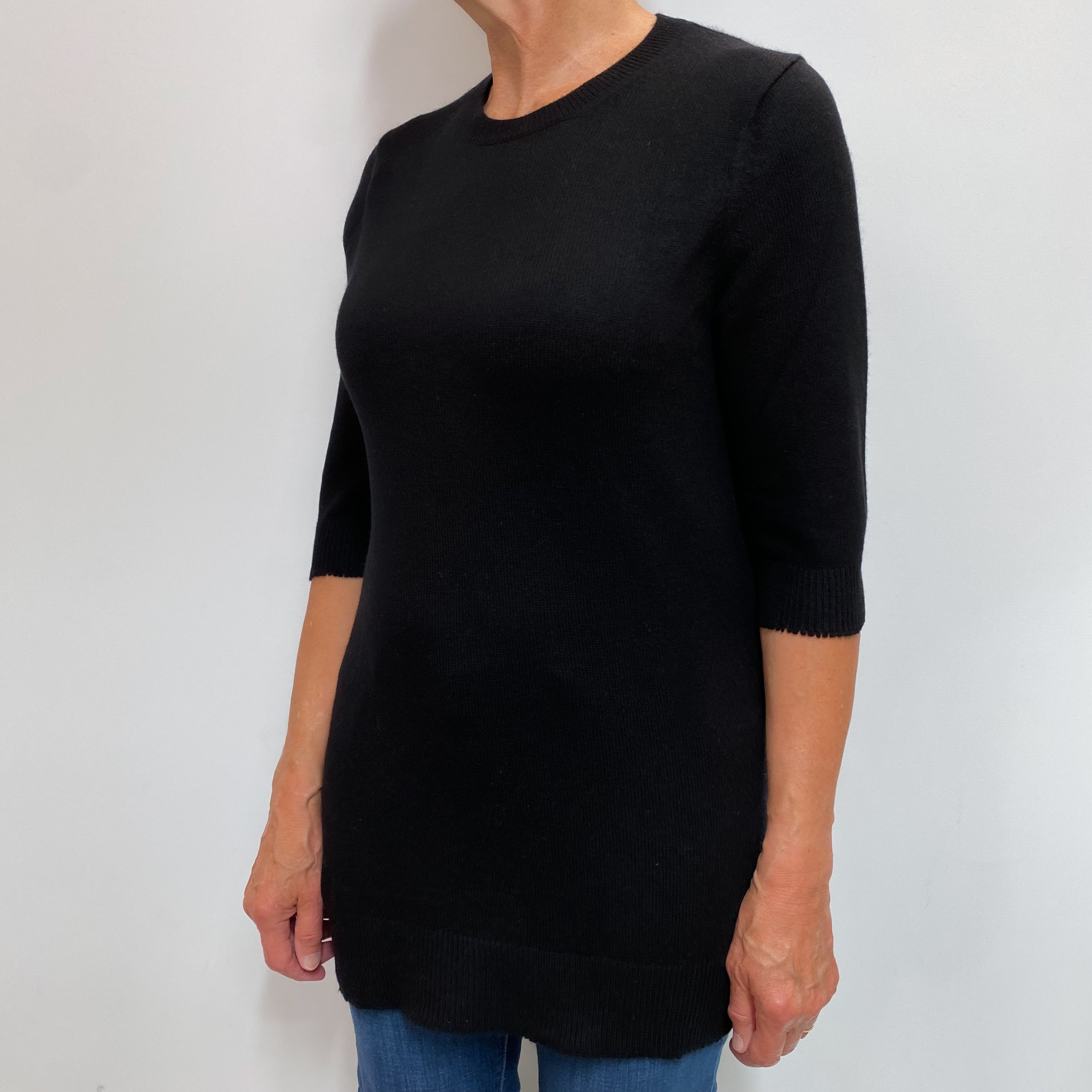Black Cashmere Crew Neck Longline Jumper Medium