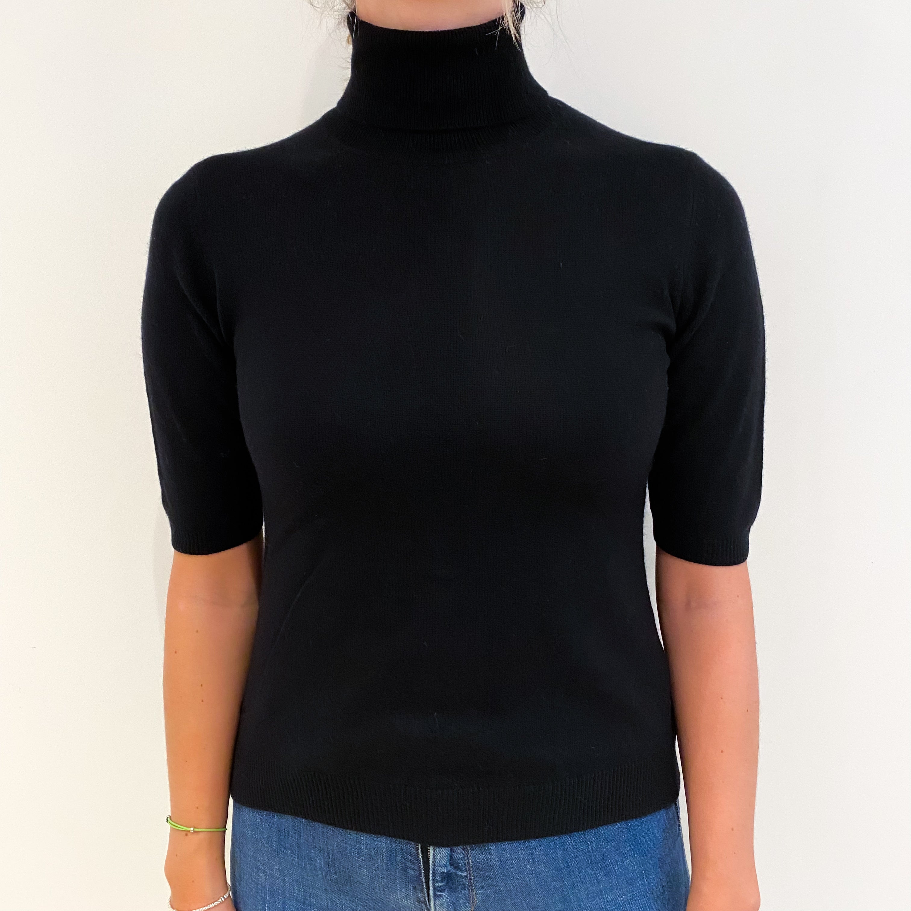 Black Cashmere Polo Neck Short Sleeved Jumper Small