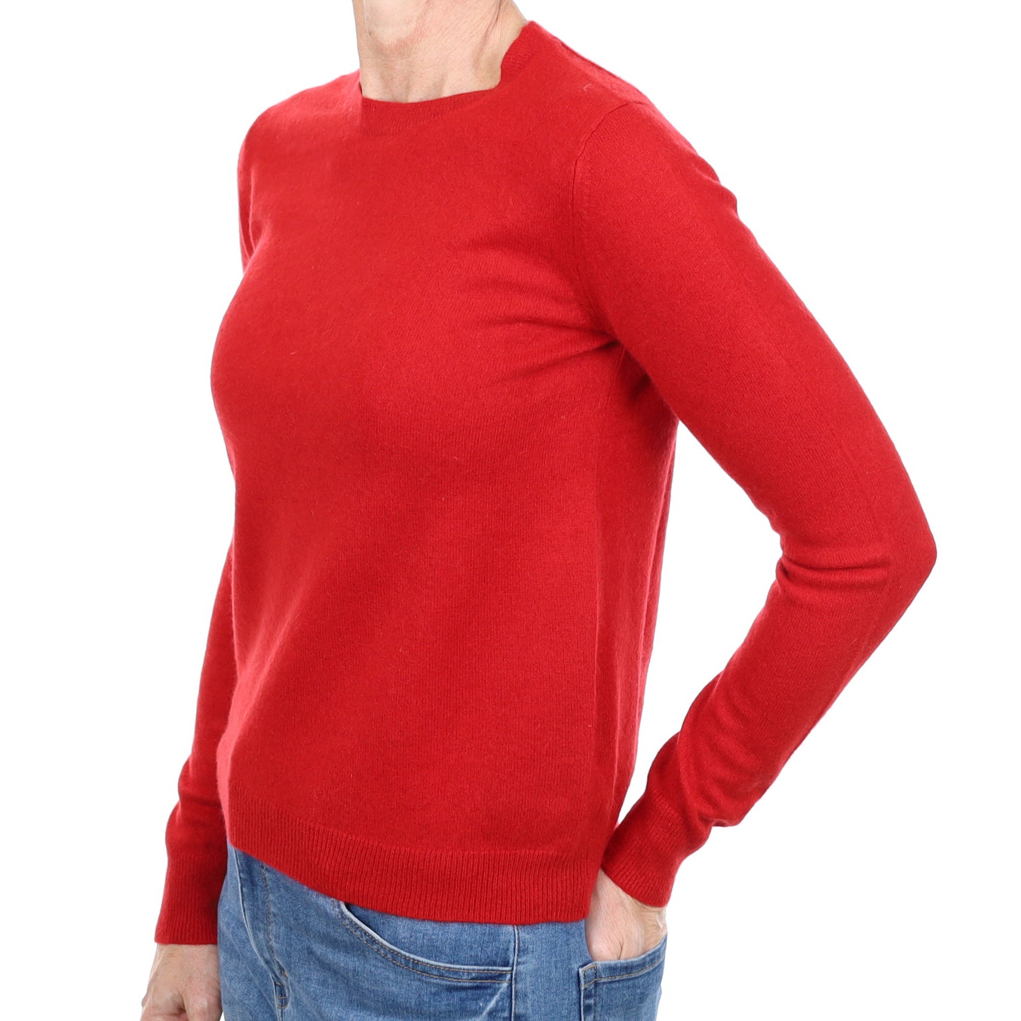 Scarlet Red Cashmere Crew Neck Jumper Small
