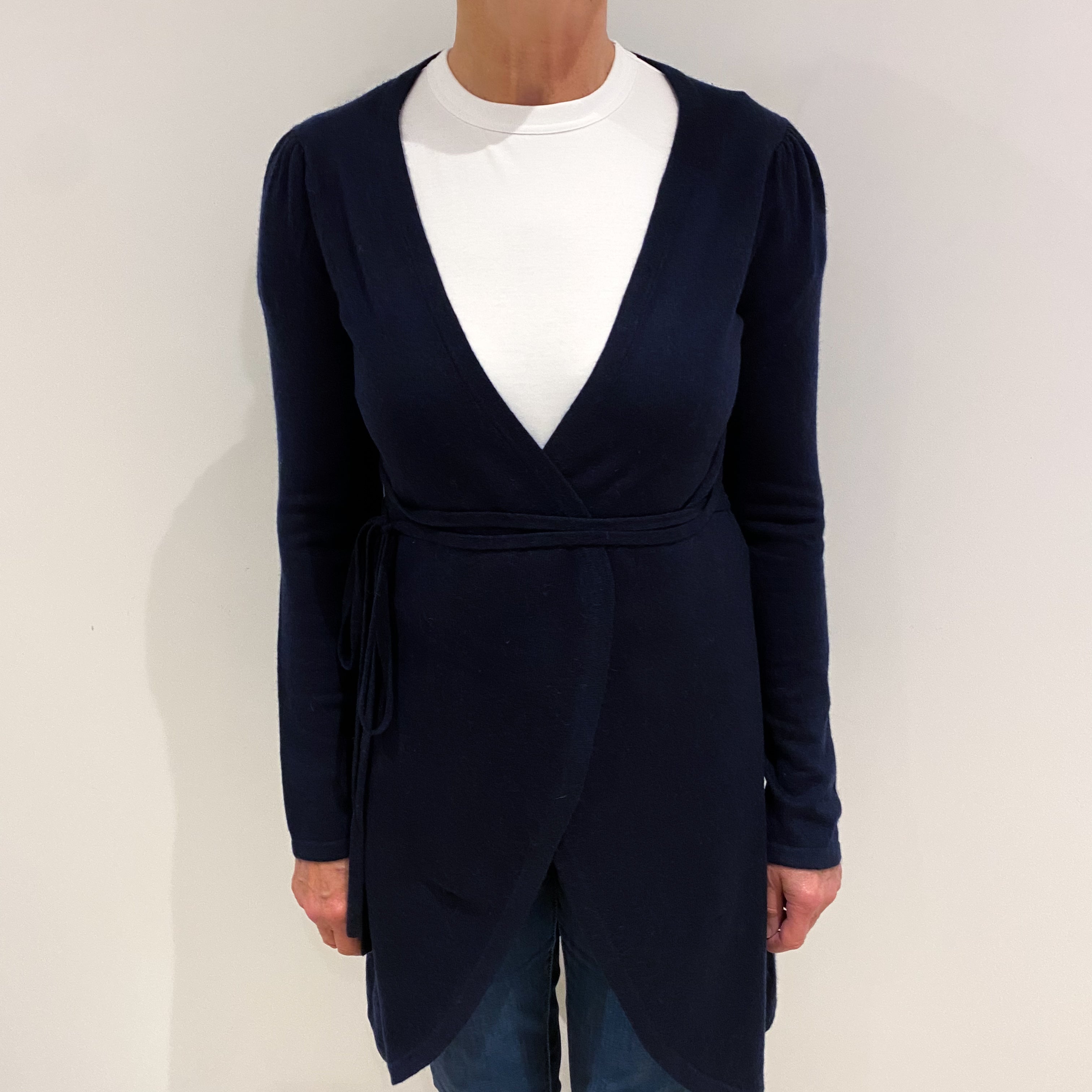Navy Blue Cashmere Cross Over Cardigan Medium