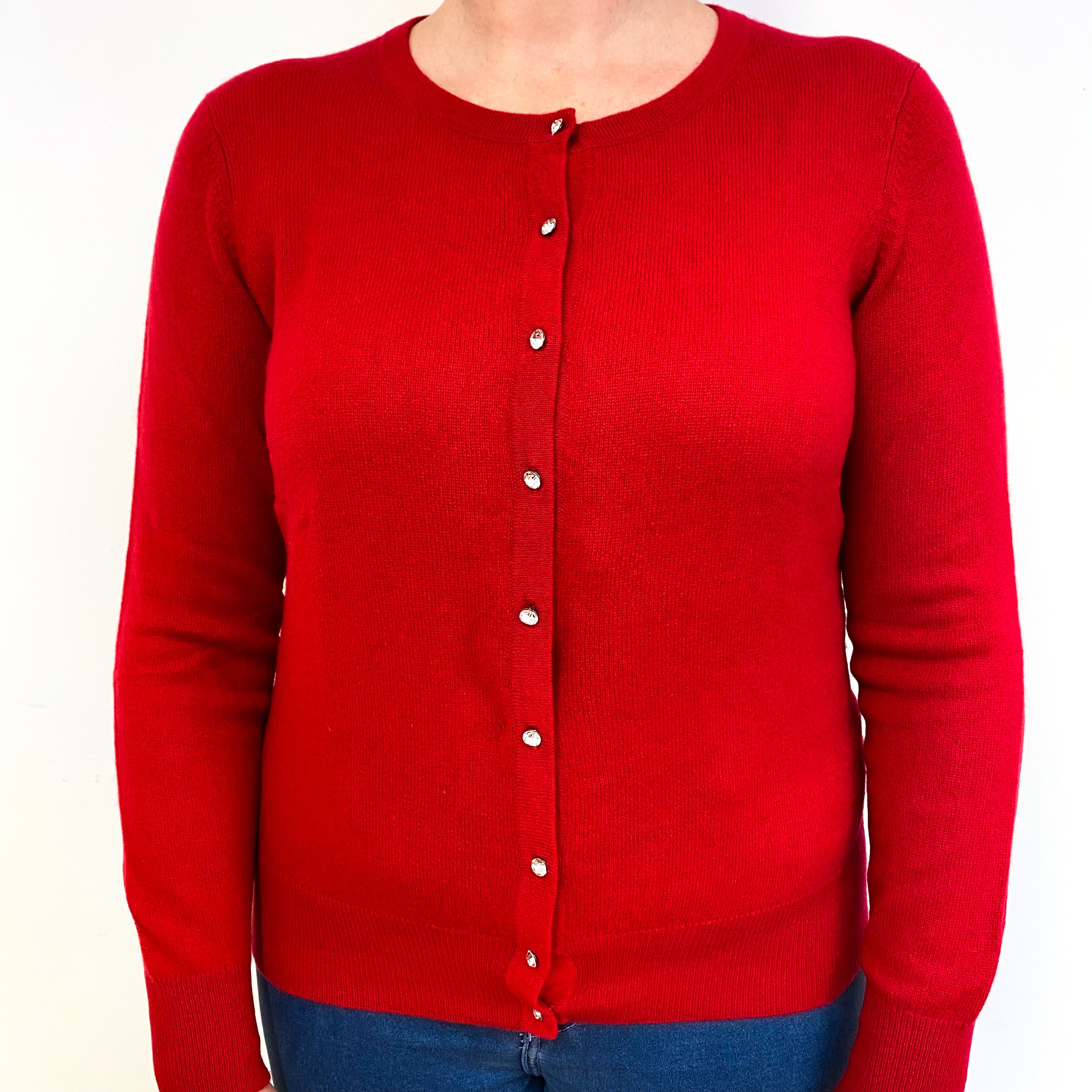 Berry Red Cashmere Crew Neck Cardigan Large